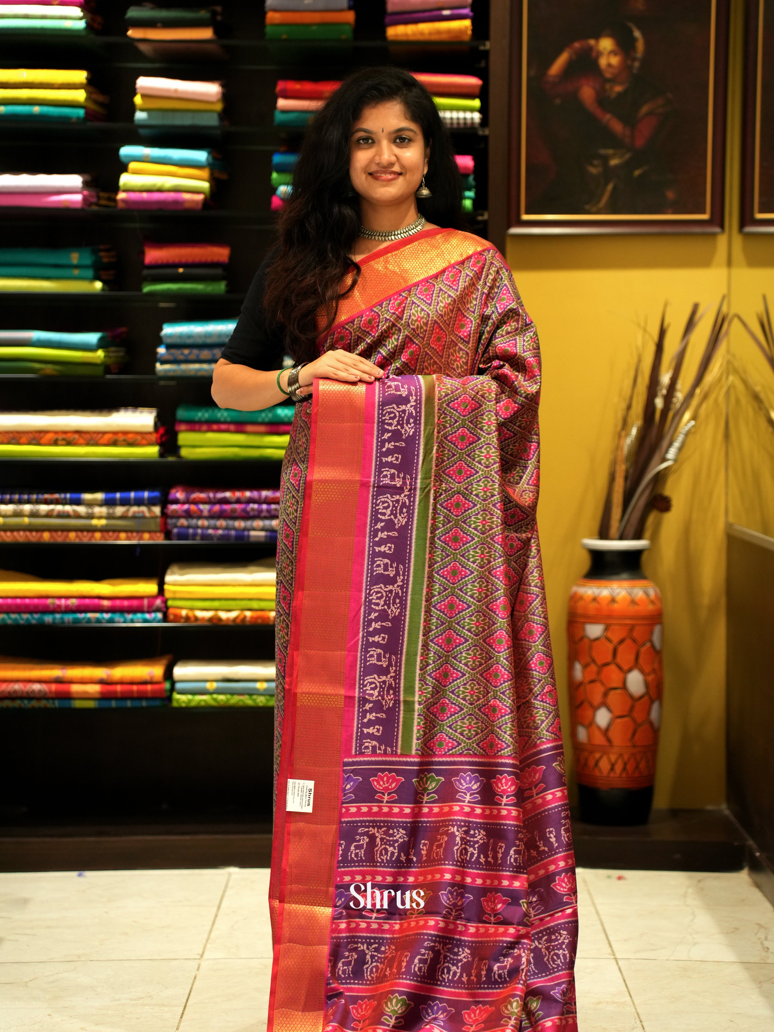 Green & Pink - Semi Patola Saree