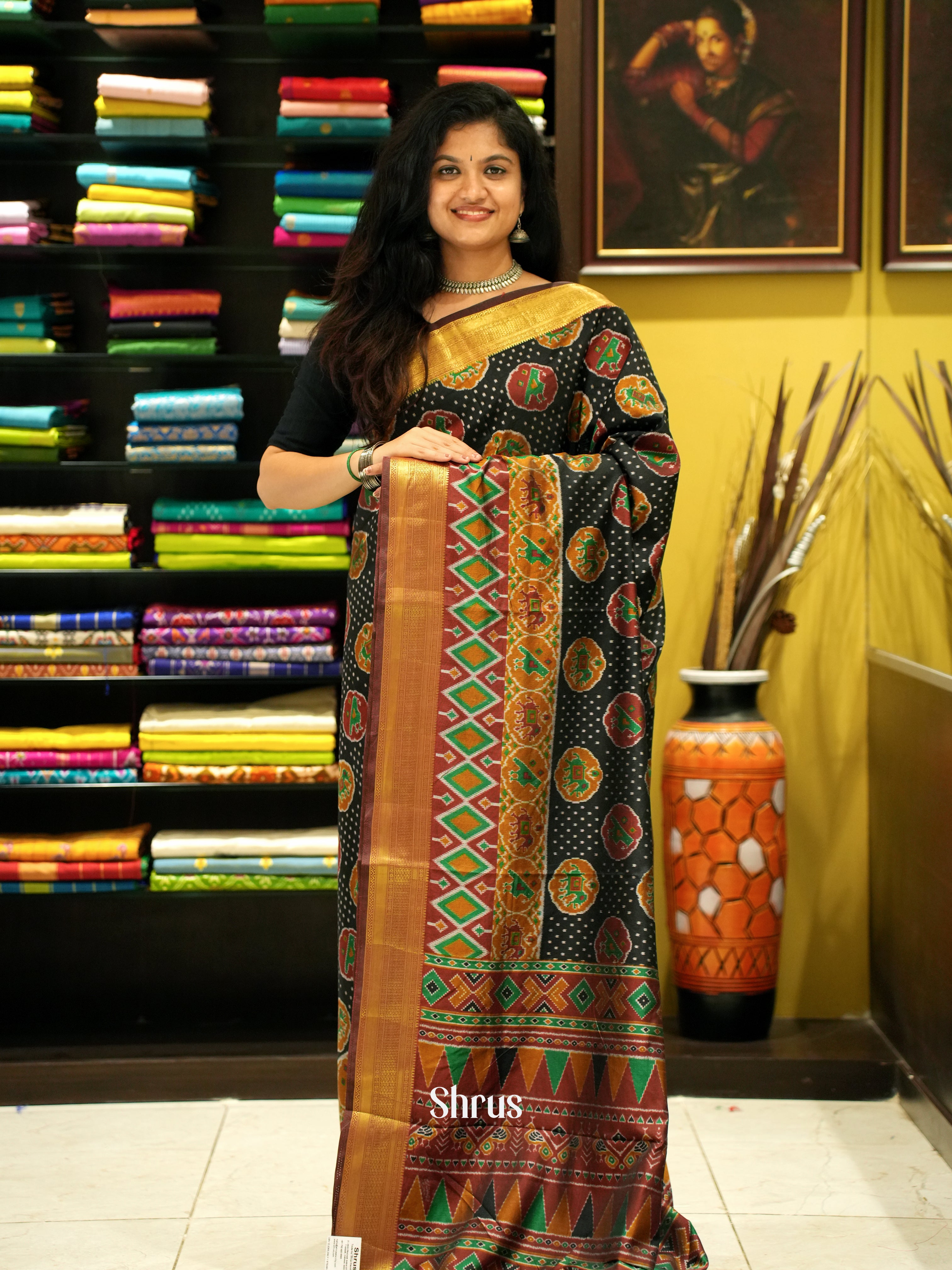 Black & Maroon - Semi Patola Saree