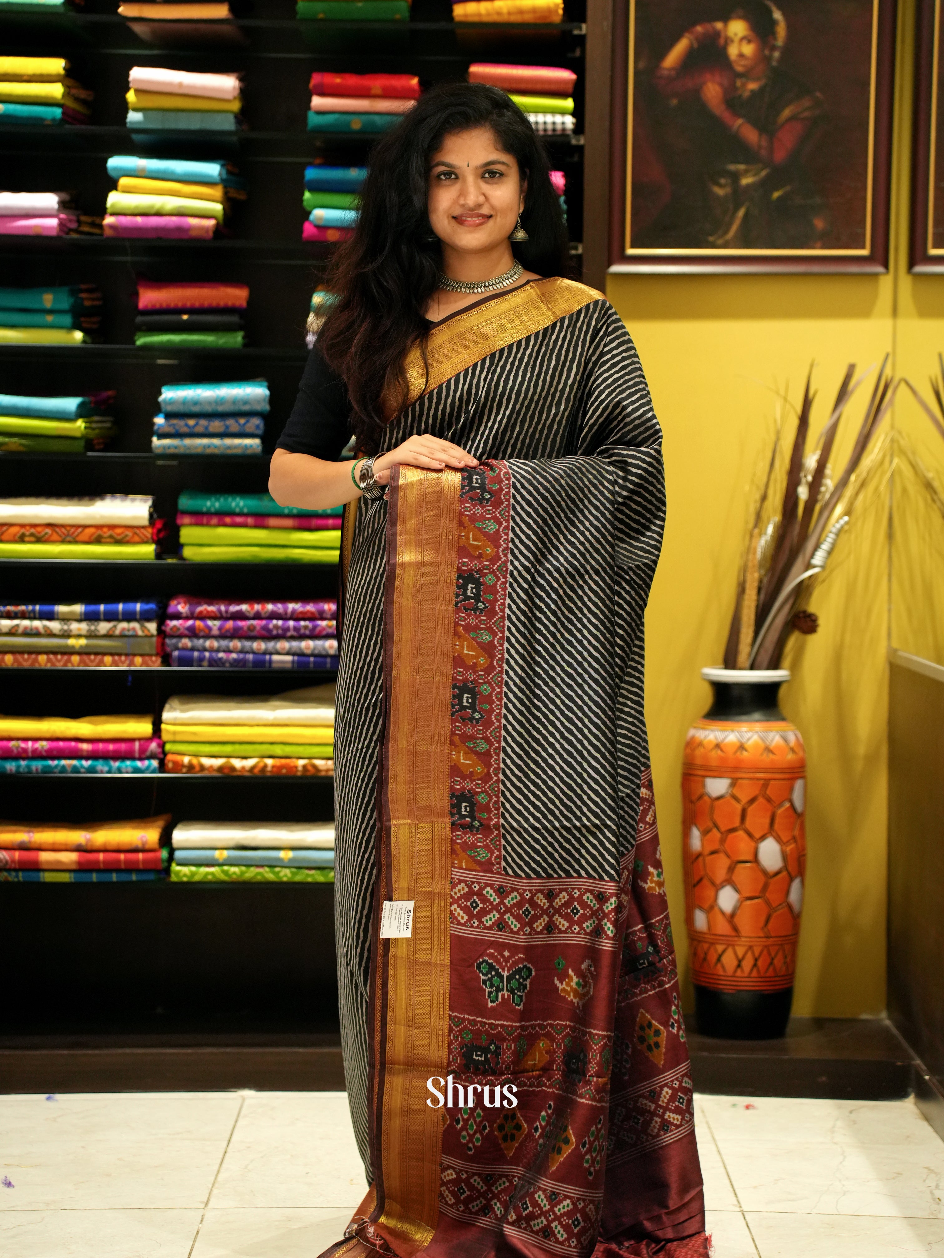 Black  & Maroon - Semi Patola Saree