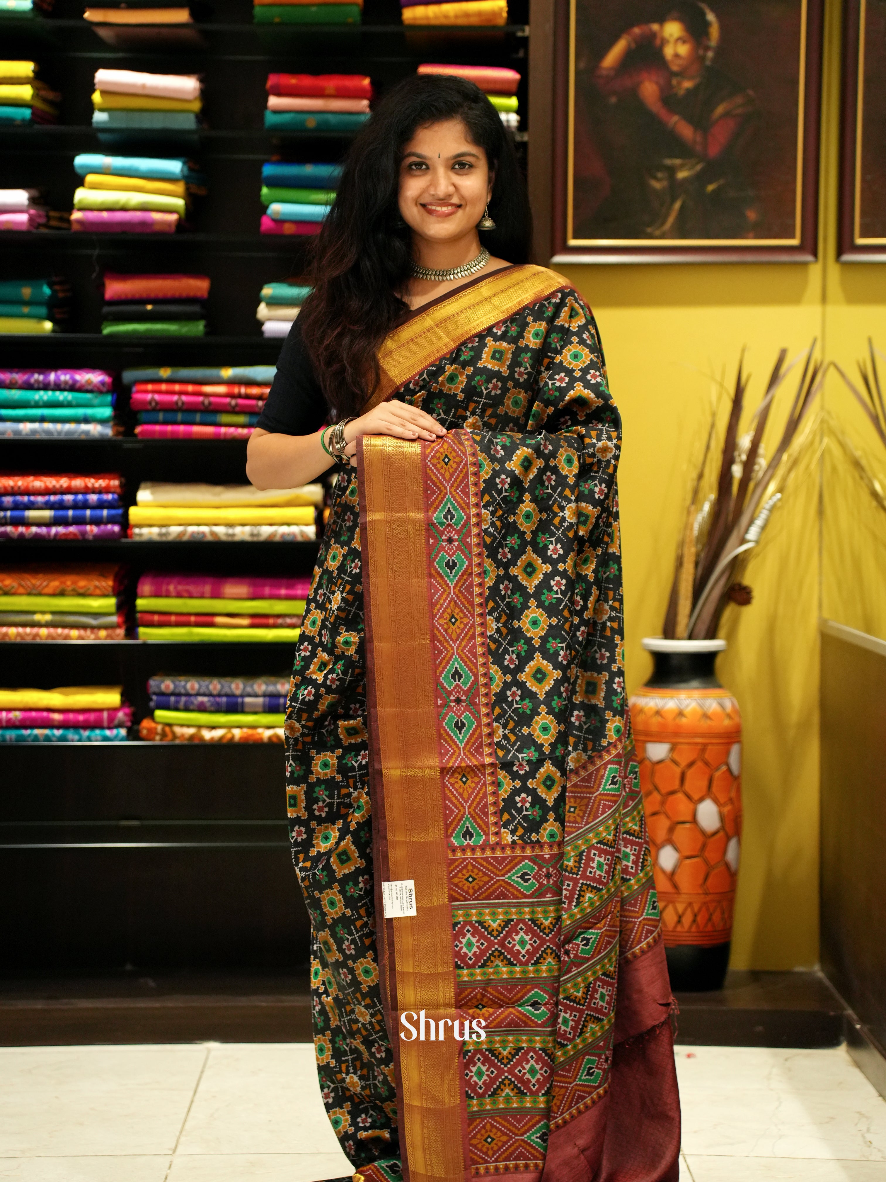 Black & Maroon - Semi Patola Saree