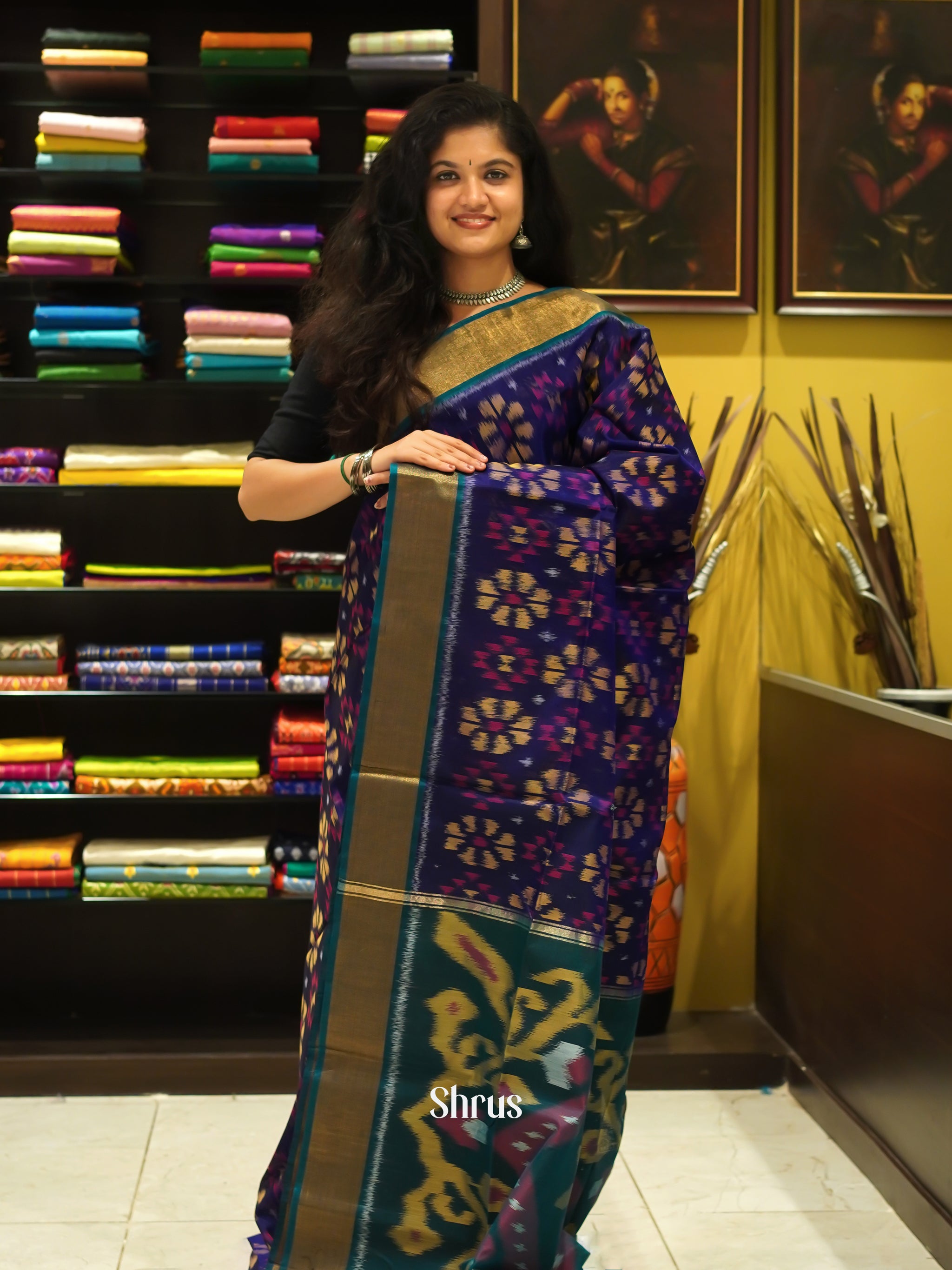 Violet & Blue - Pochampally sico Saree