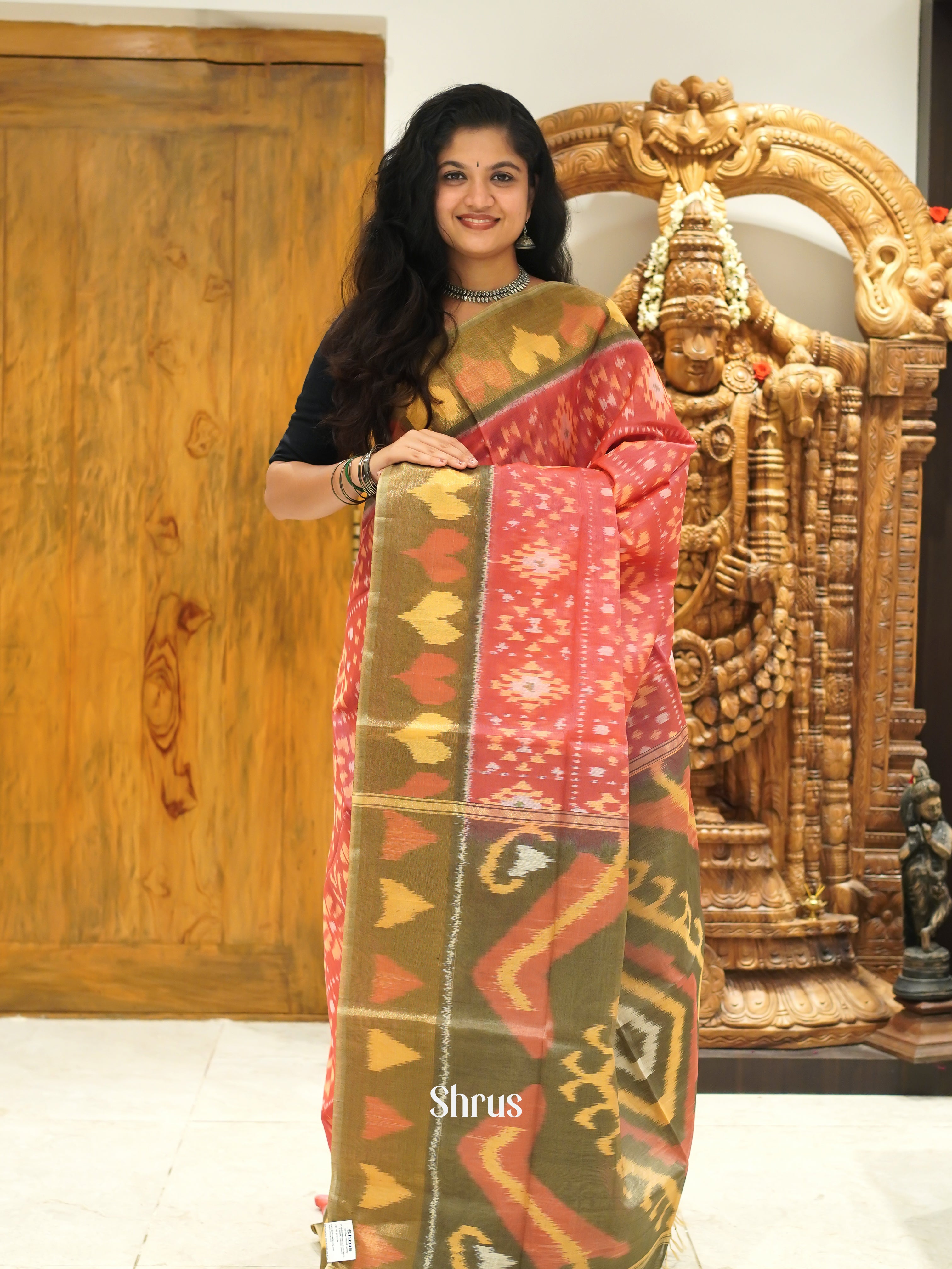 Pink & Grey Green- Pochampally sico Saree