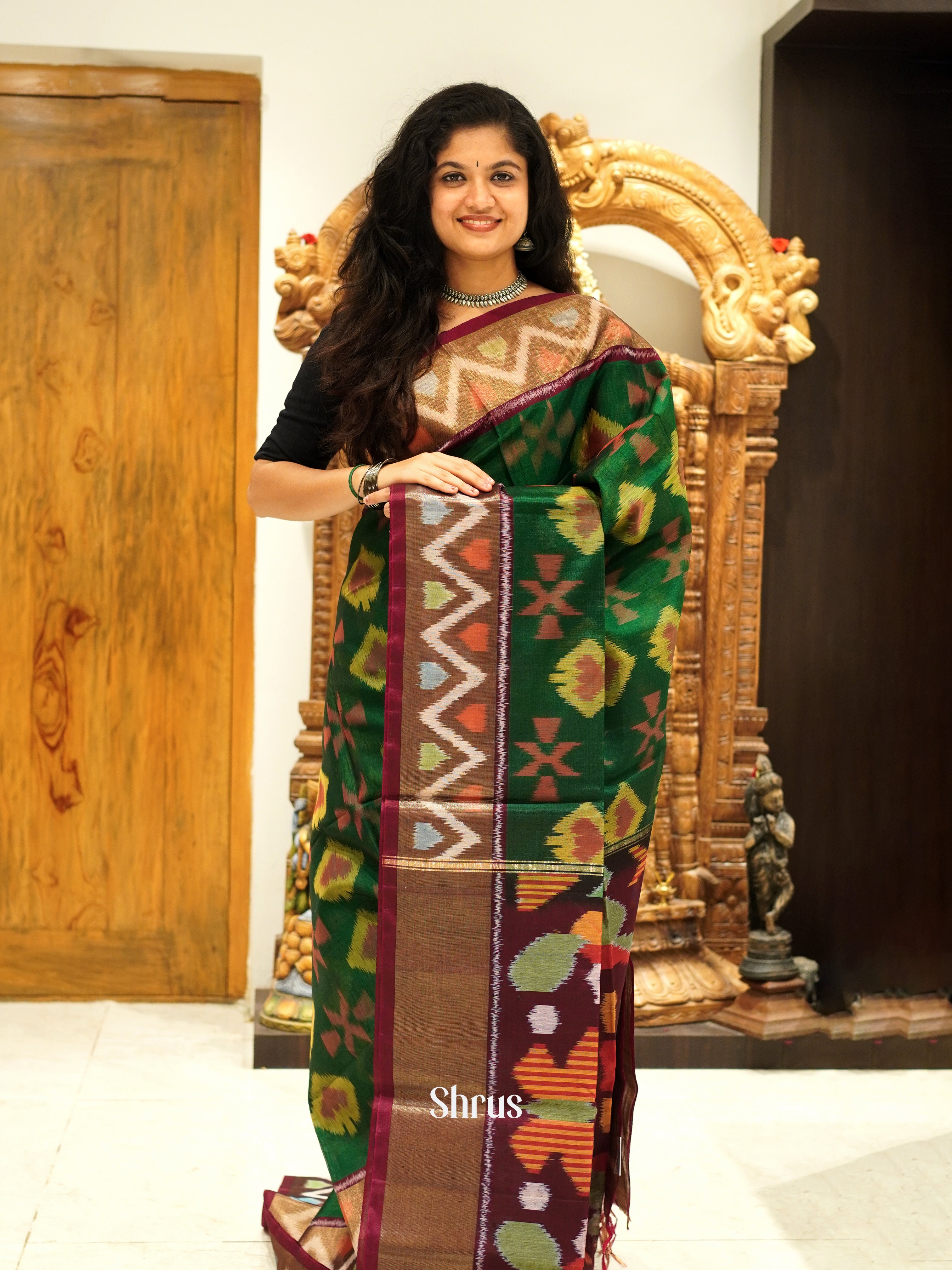 Green & Maroon - Pochampally sico Saree