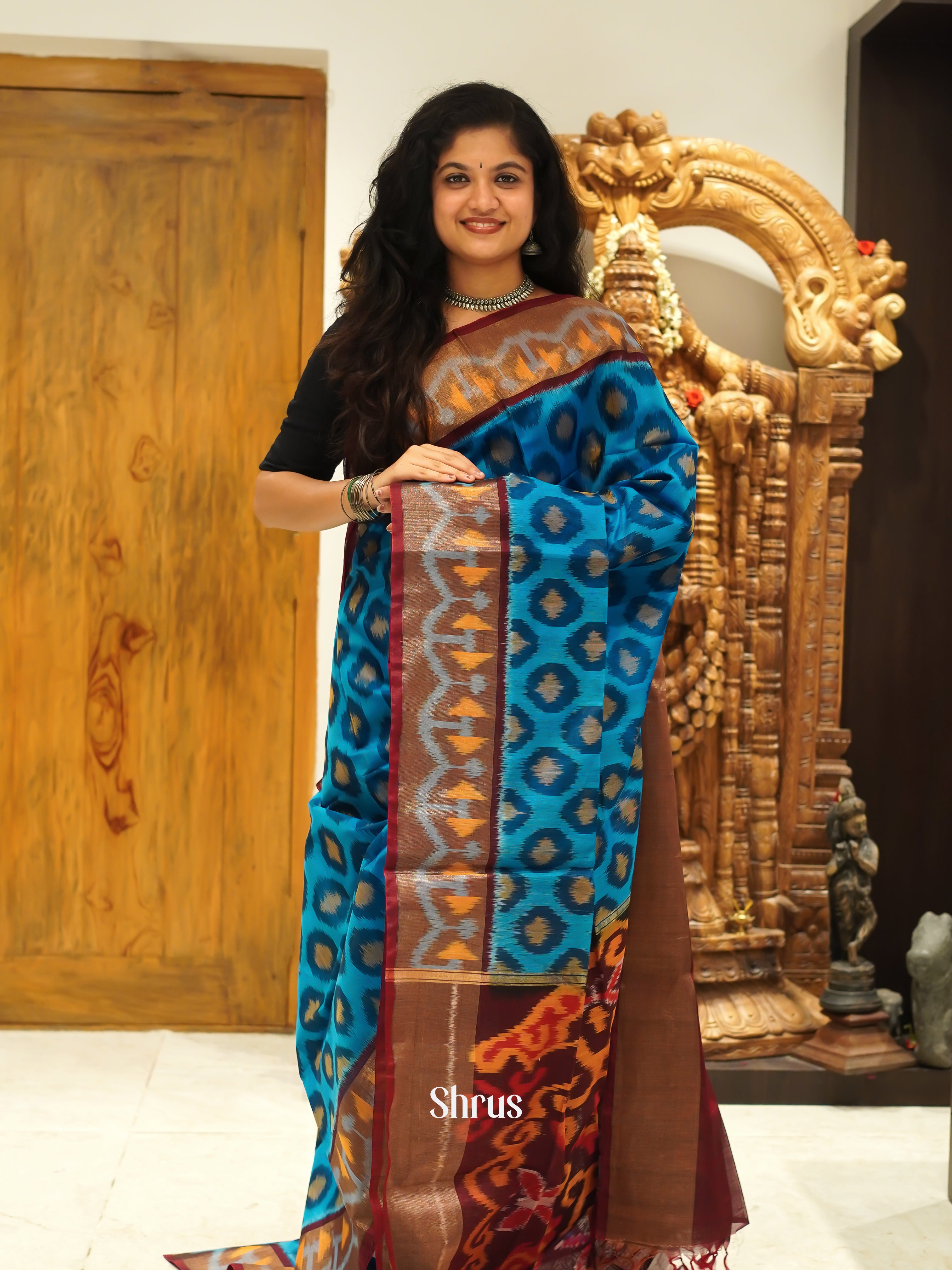 Blue & Maroon - Pochampally sico Saree