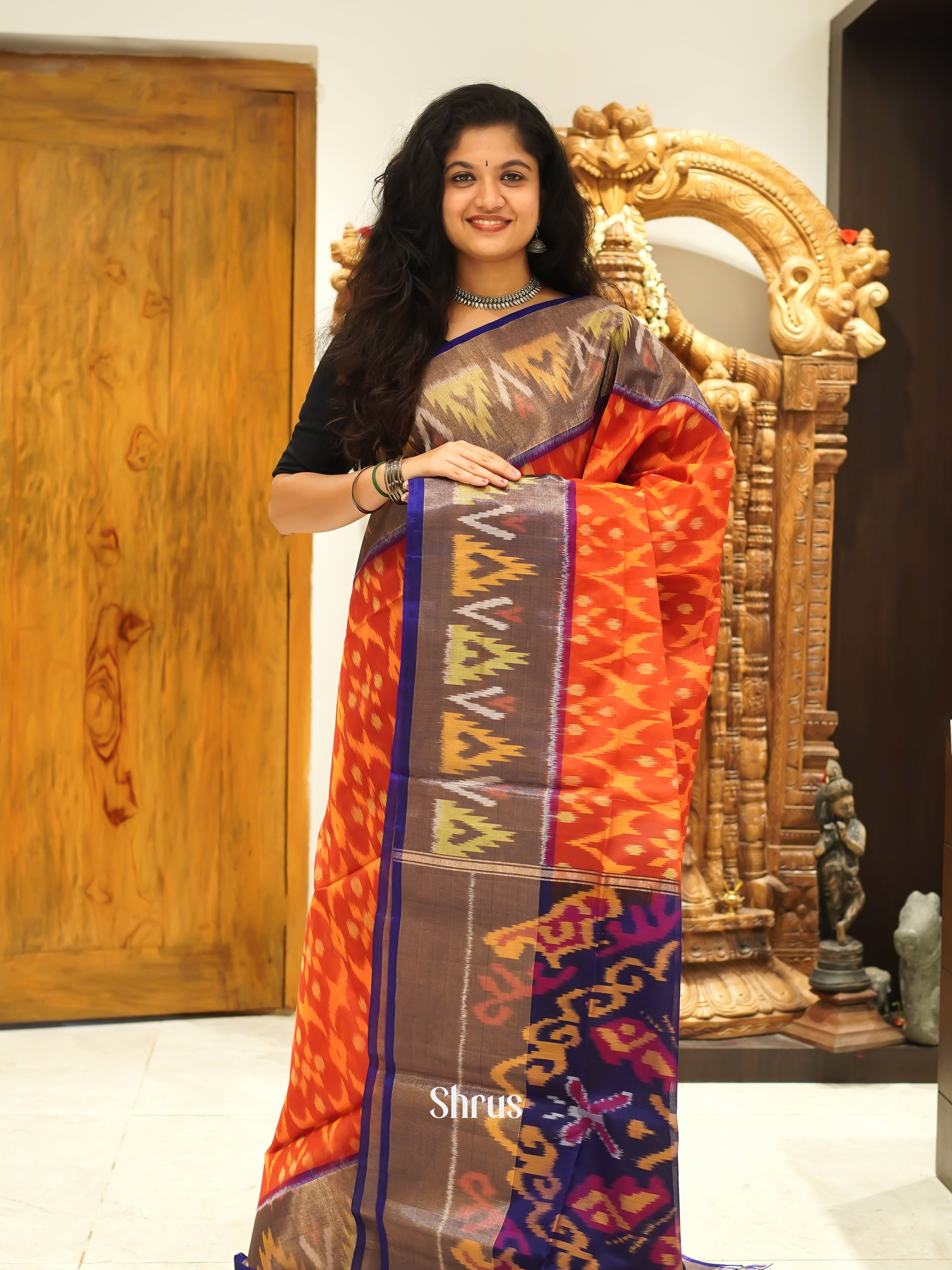 Orange & Violet - Pochampally sico Saree