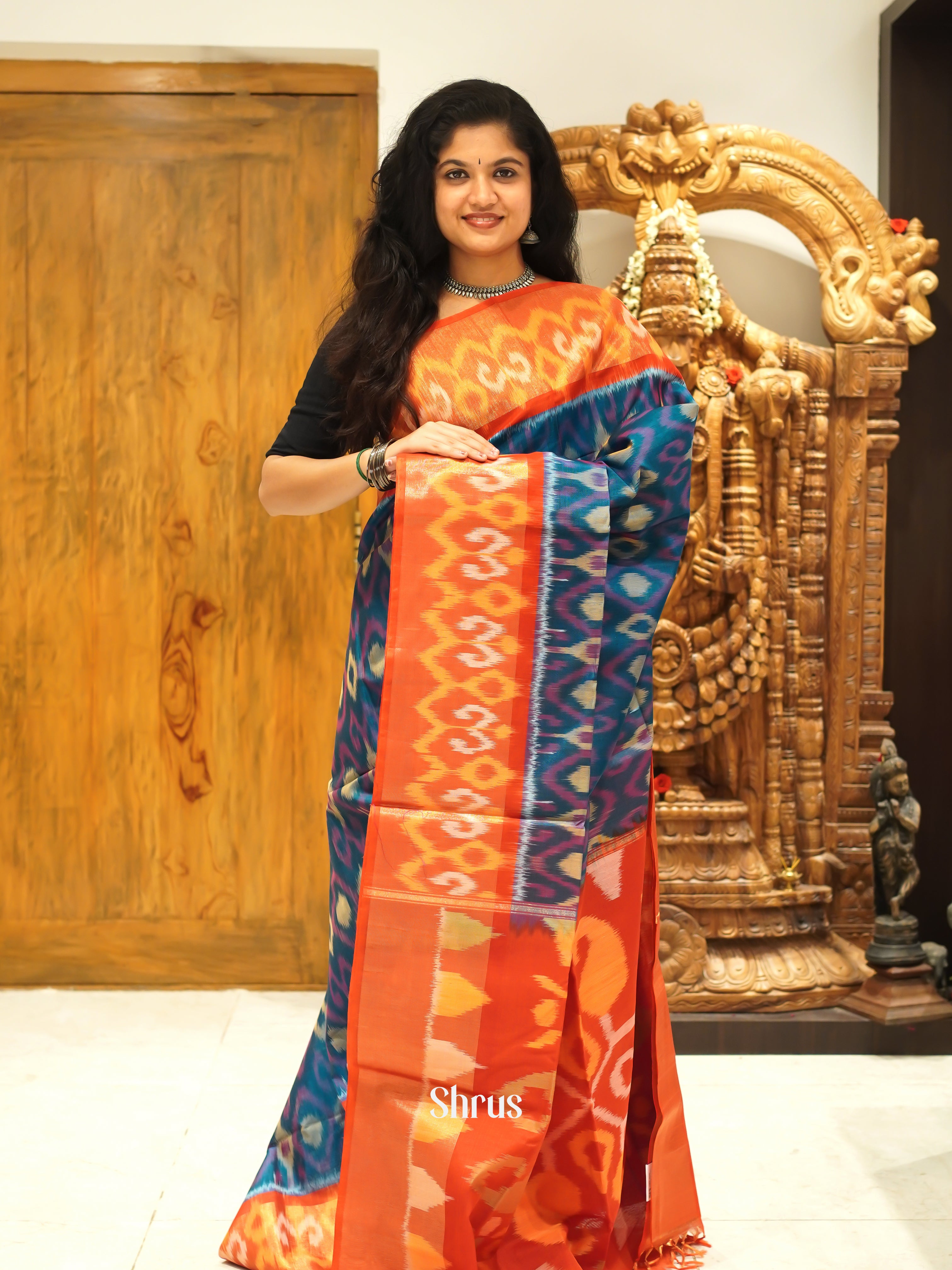 Blue & Red - Pochampally sico Saree