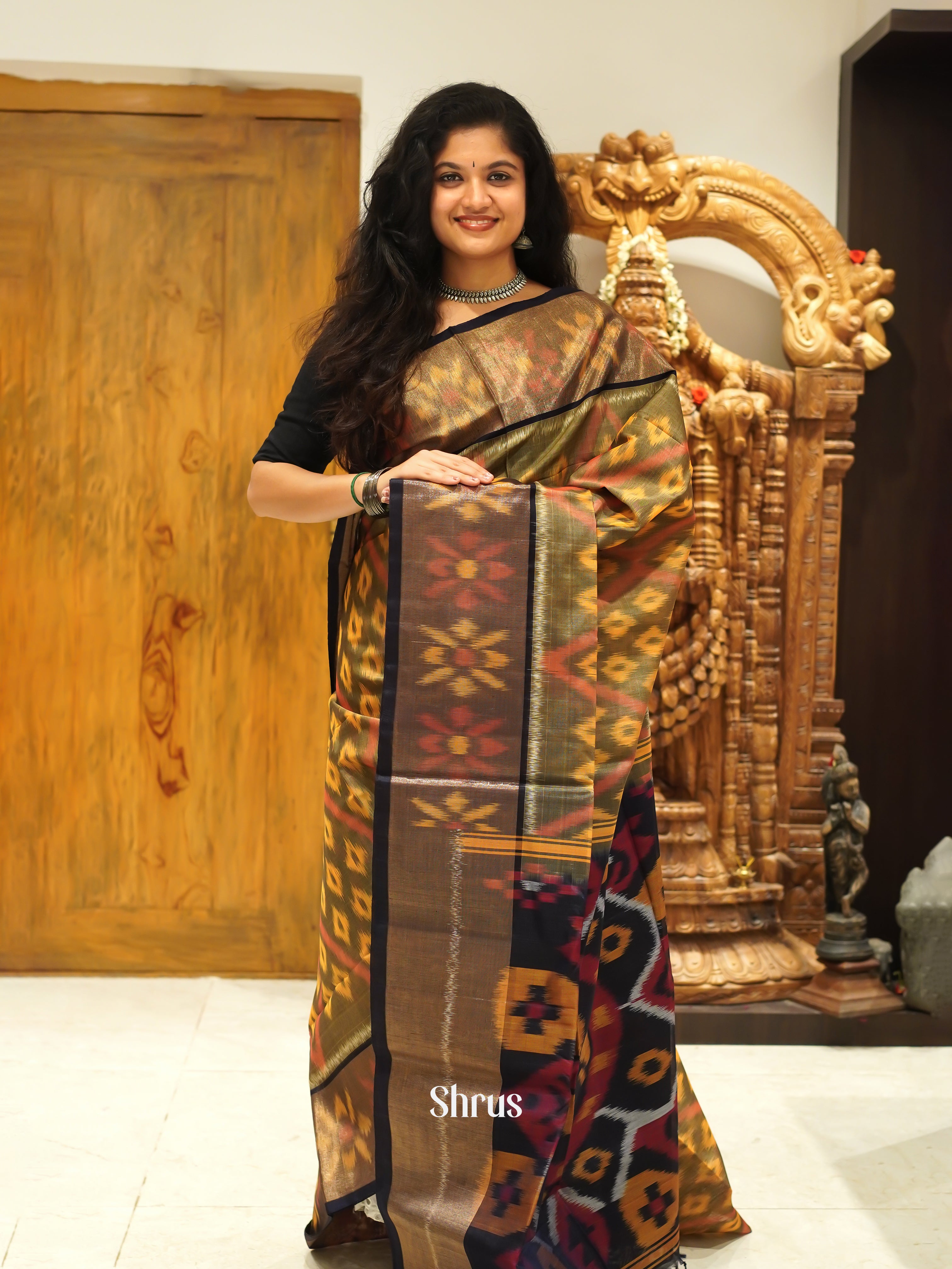 Grey & Black - Pochampally sico Saree