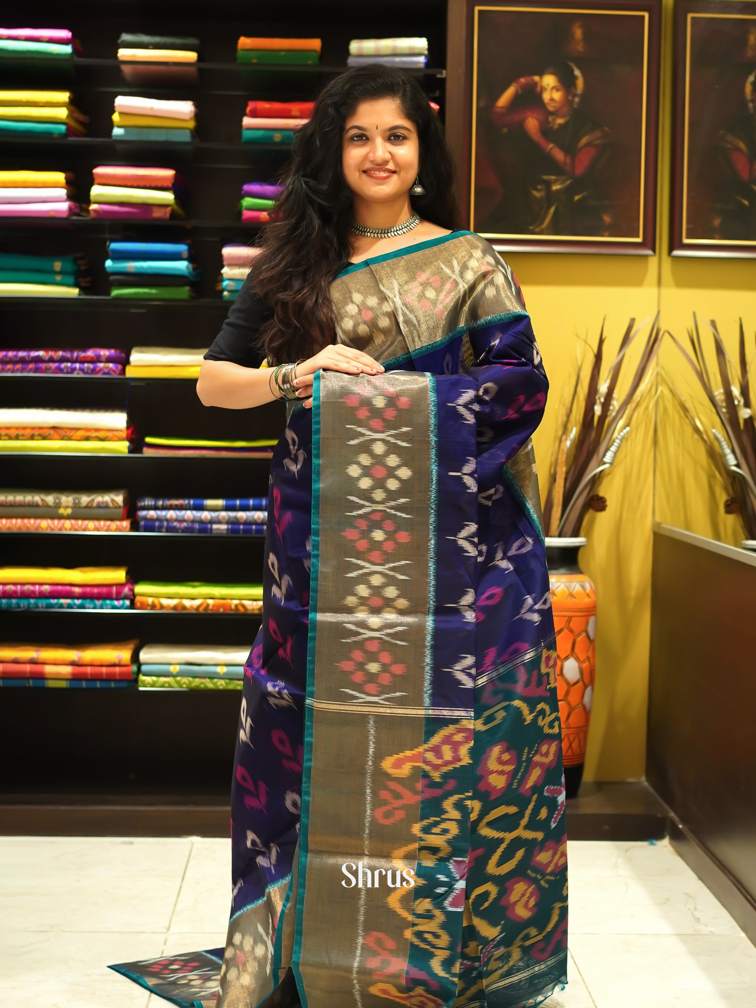 Violet & Peacock Blue- Pochampally sico Saree