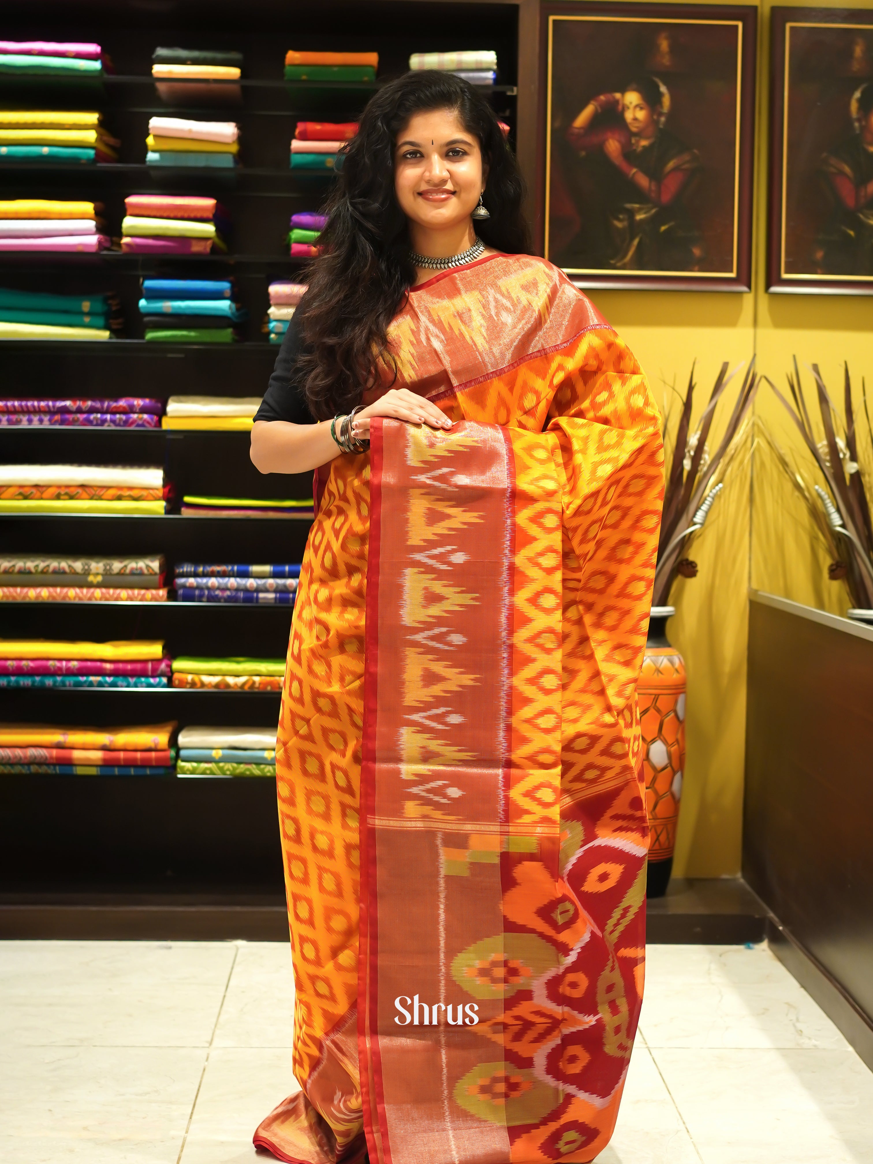 Orange & Red - Pochampally sico Saree