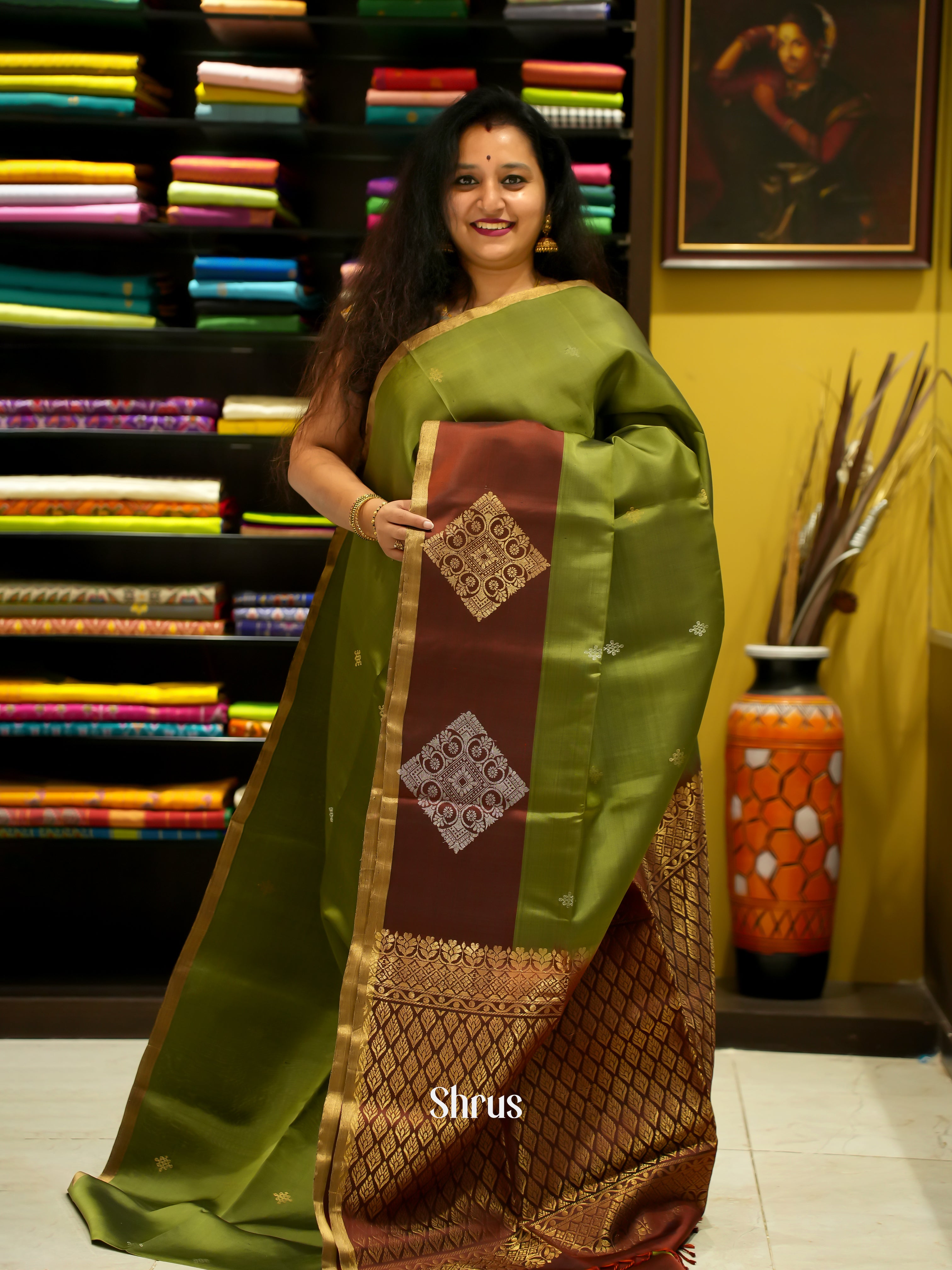 Green & Brown - Soft Silk Saree