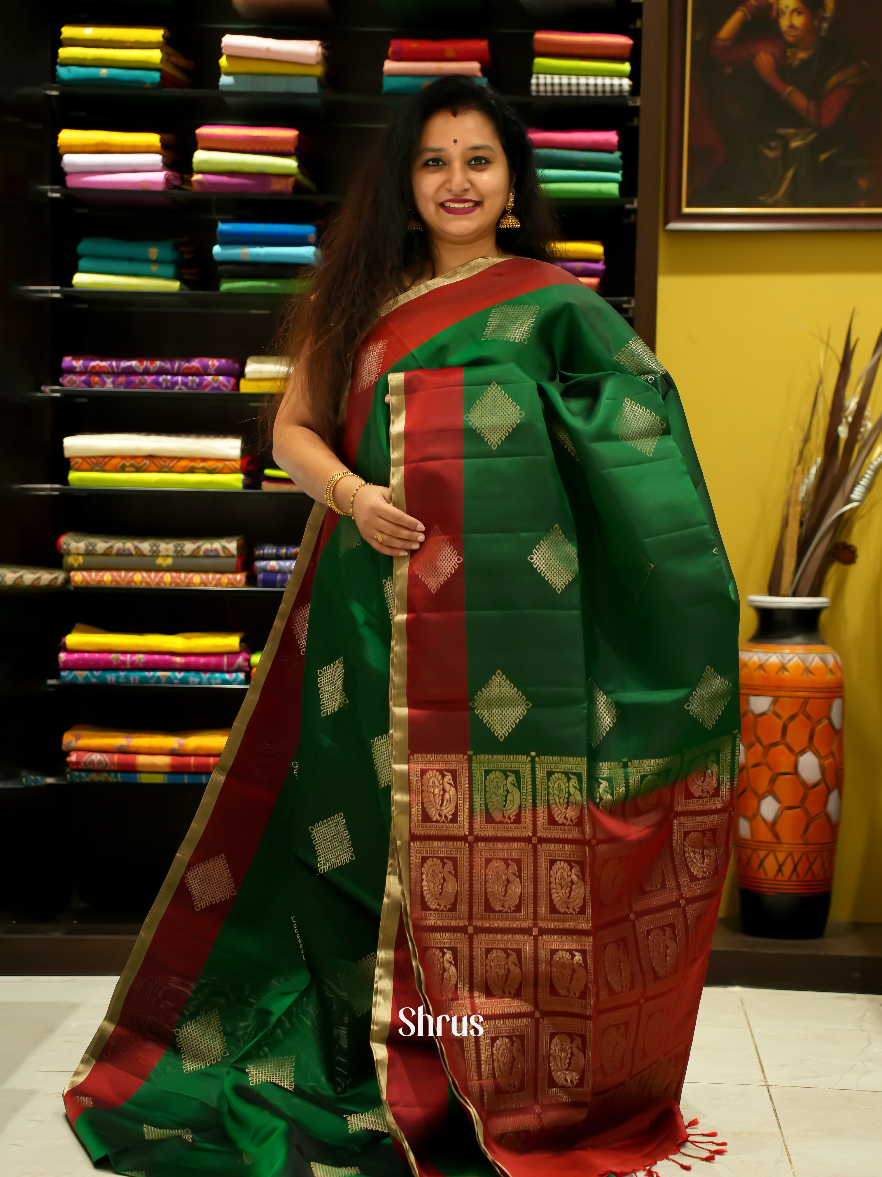 Green & Maroon - Soft Silk Saree