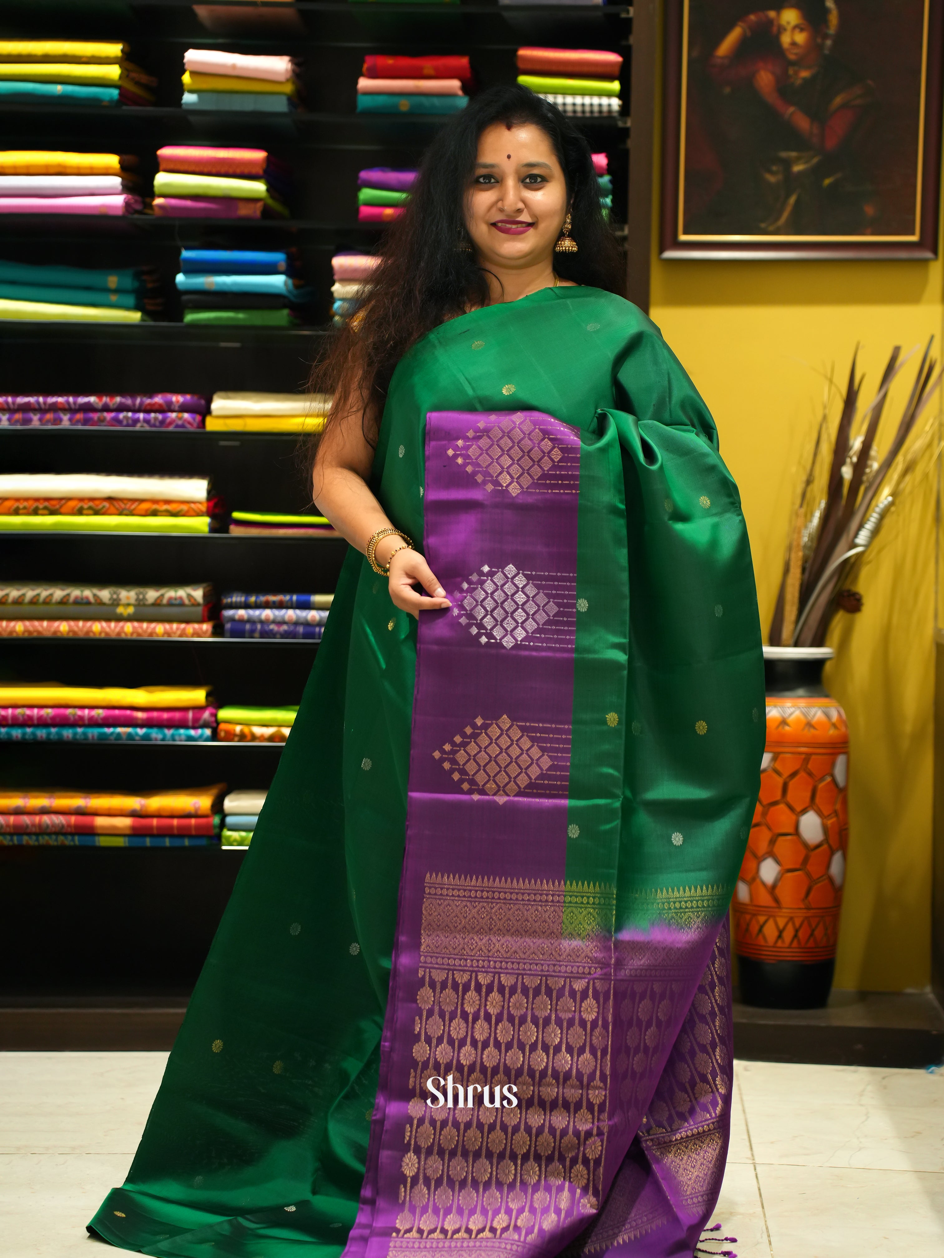 Green & Purple  - Soft Silk Saree