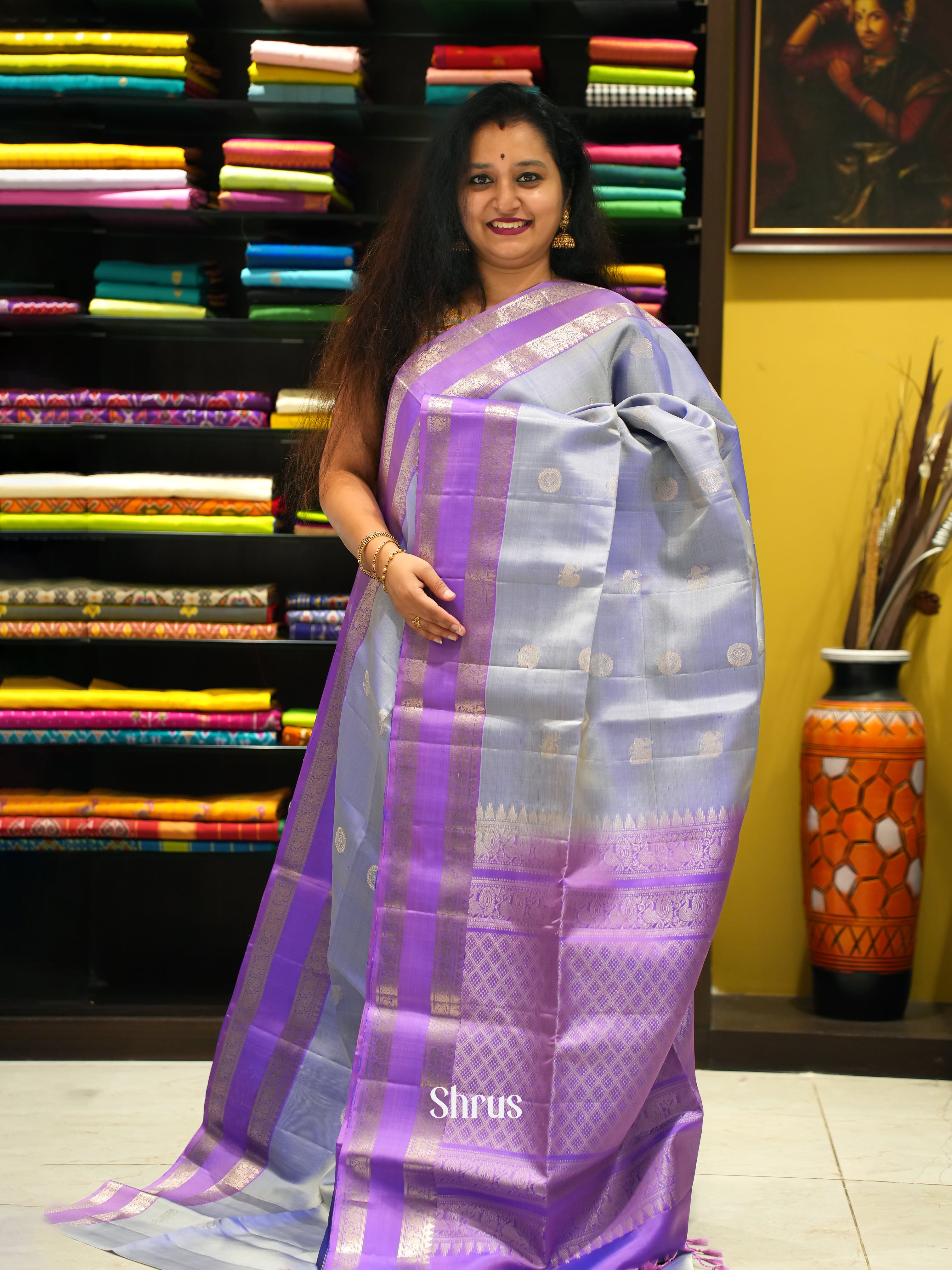 Grey & Lavender - Soft Silk Saree