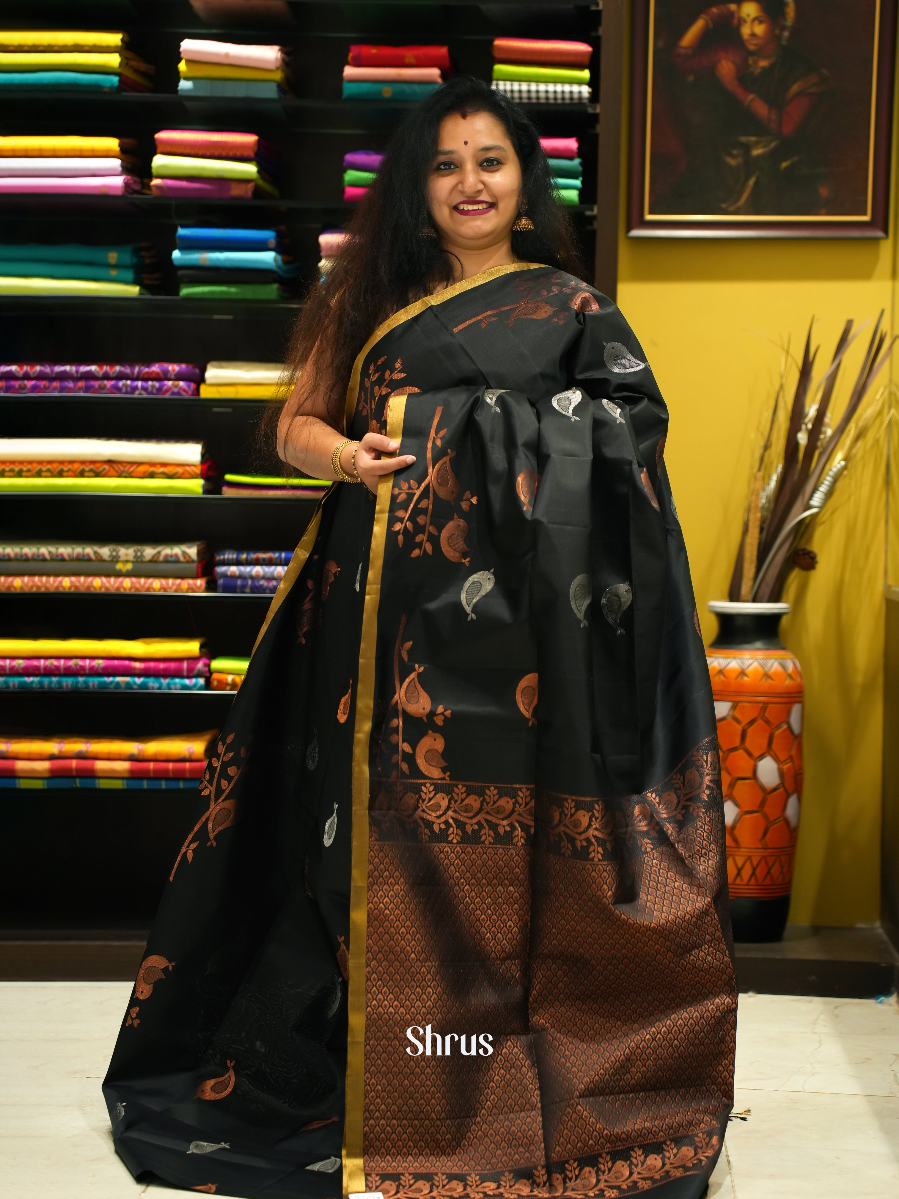 Black(Single Tone)  -Soft Silk Saree