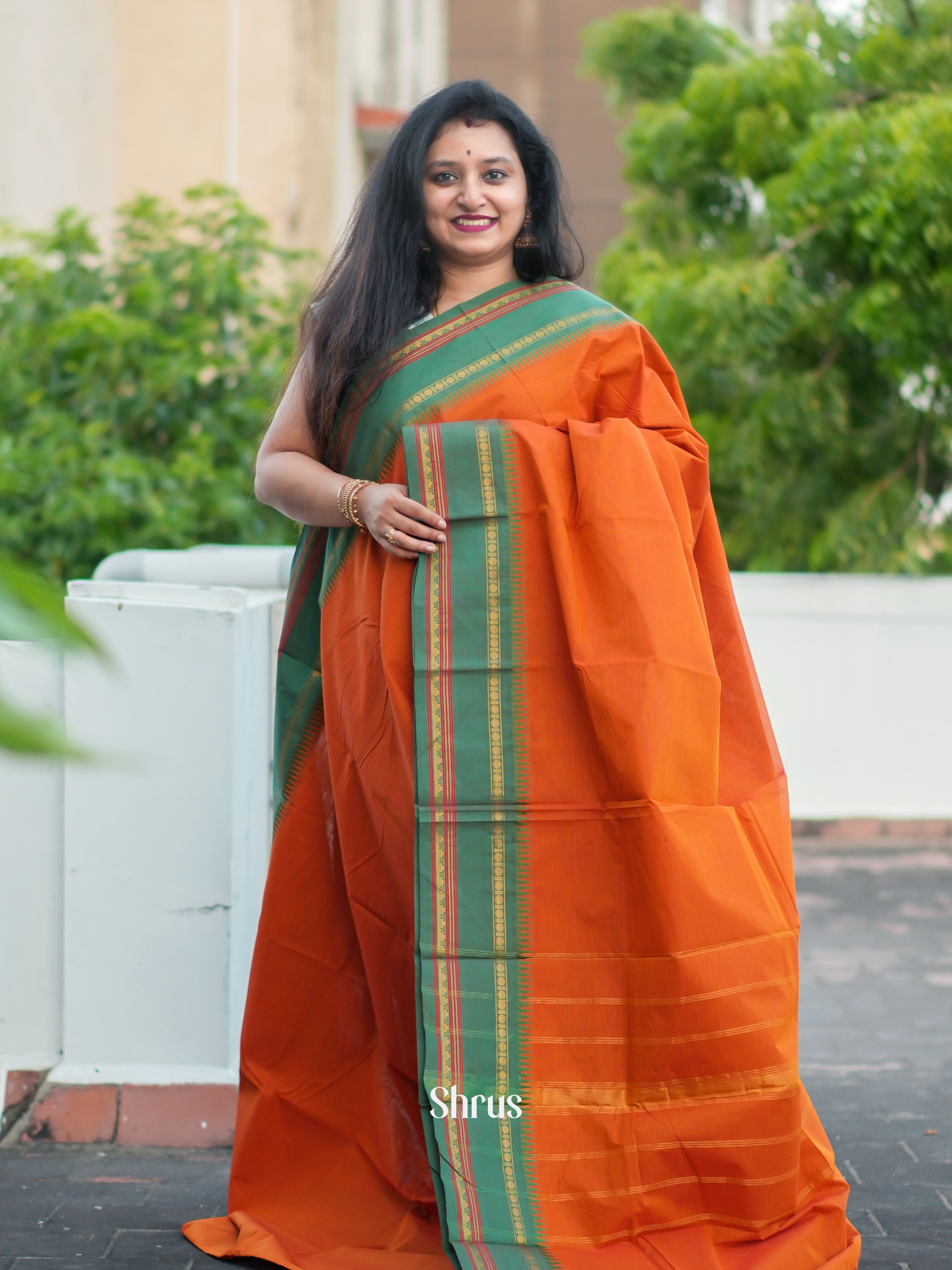 Orange & Green - Chettinad Cotton Saree