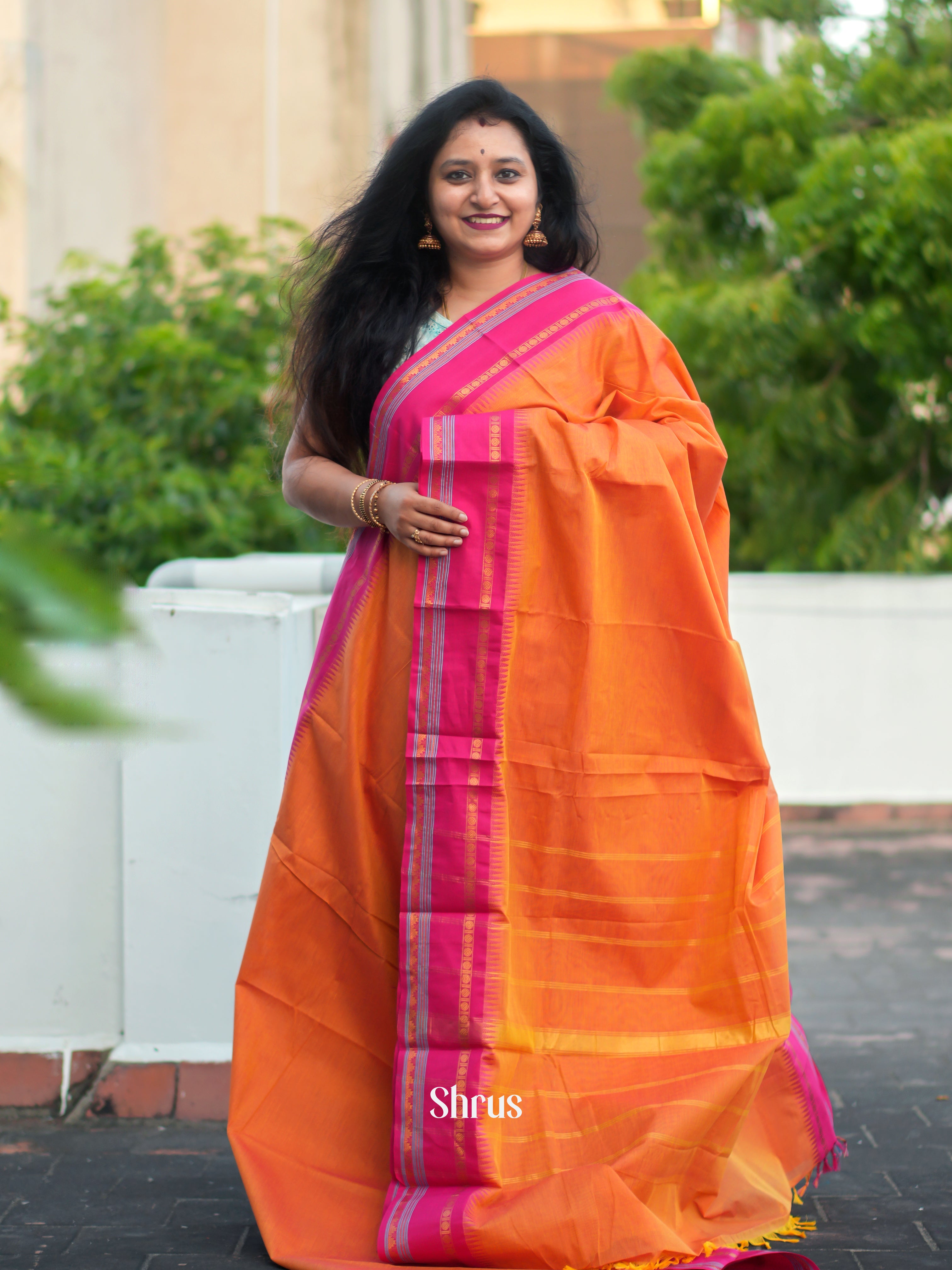 Orange & Pink- Chettinad Cotton Saree