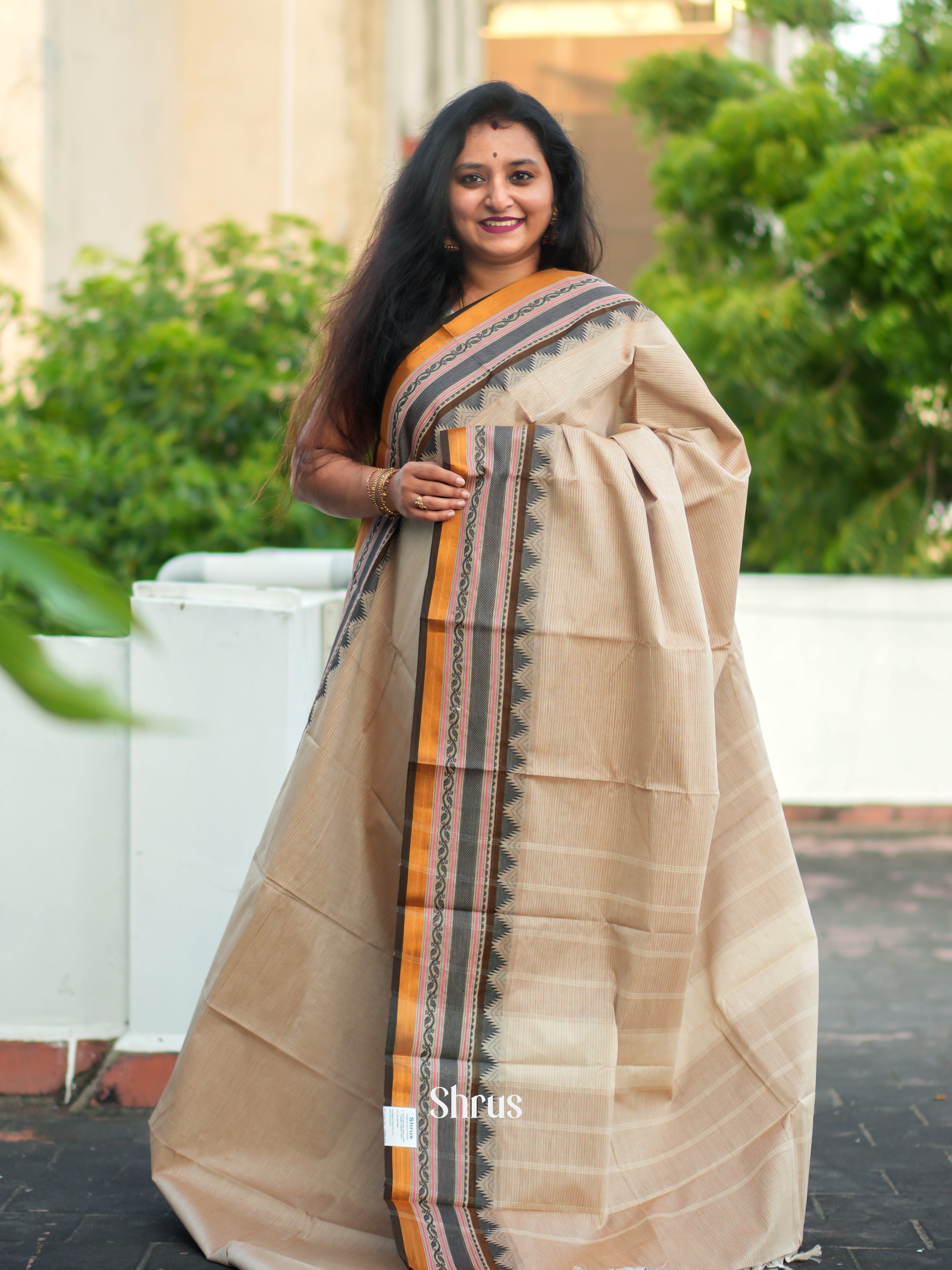 Beige & Brown - Chettinad Cotton Saree