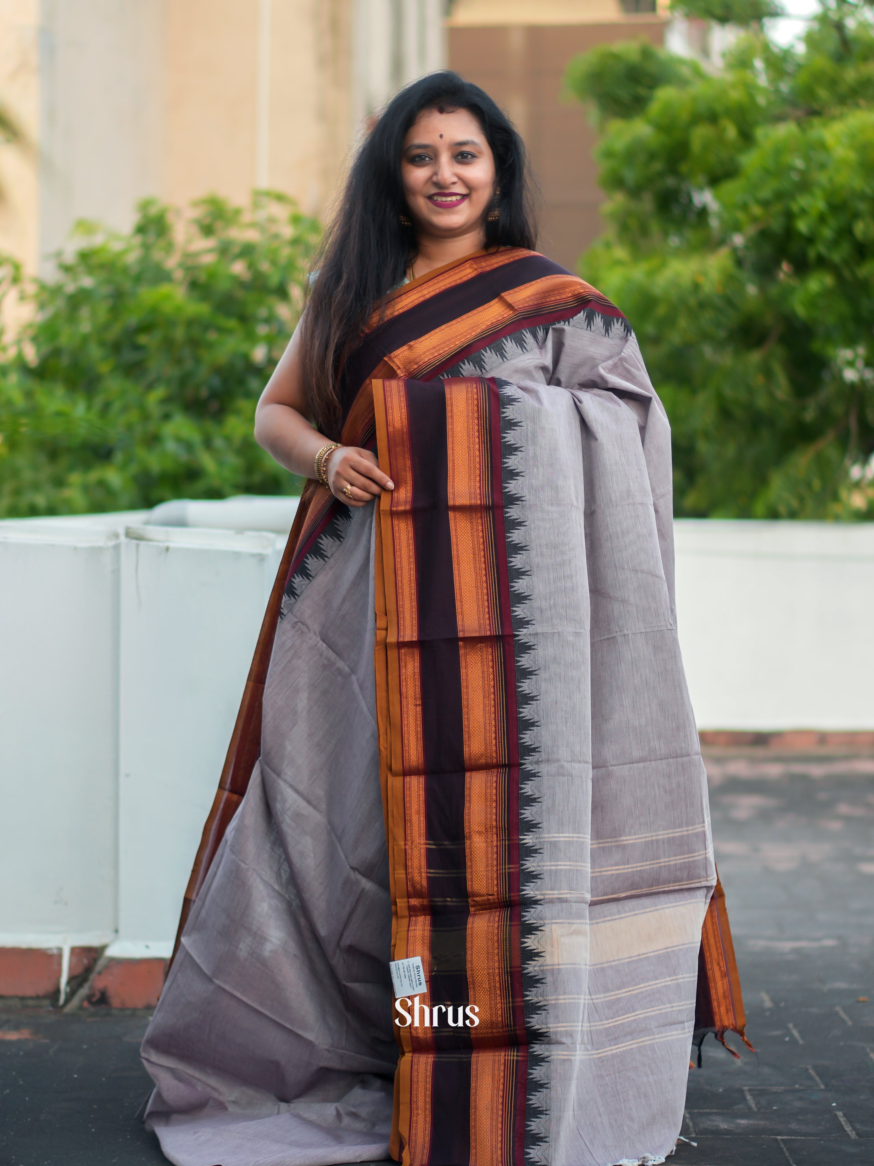 Grey & Maroon  - Chettinad Cotton Saree