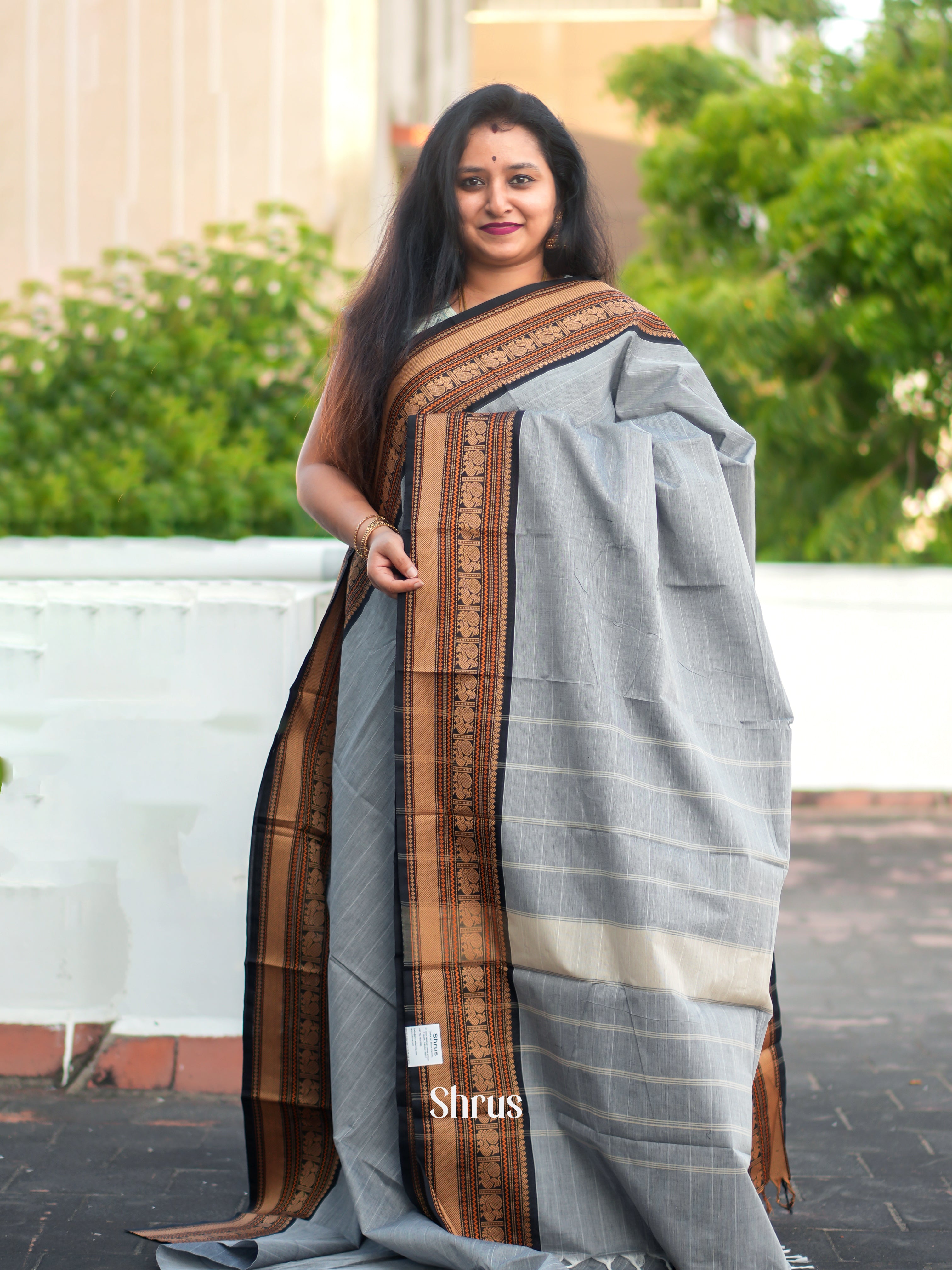 Grey & Black - Chettinad Cotton Saree