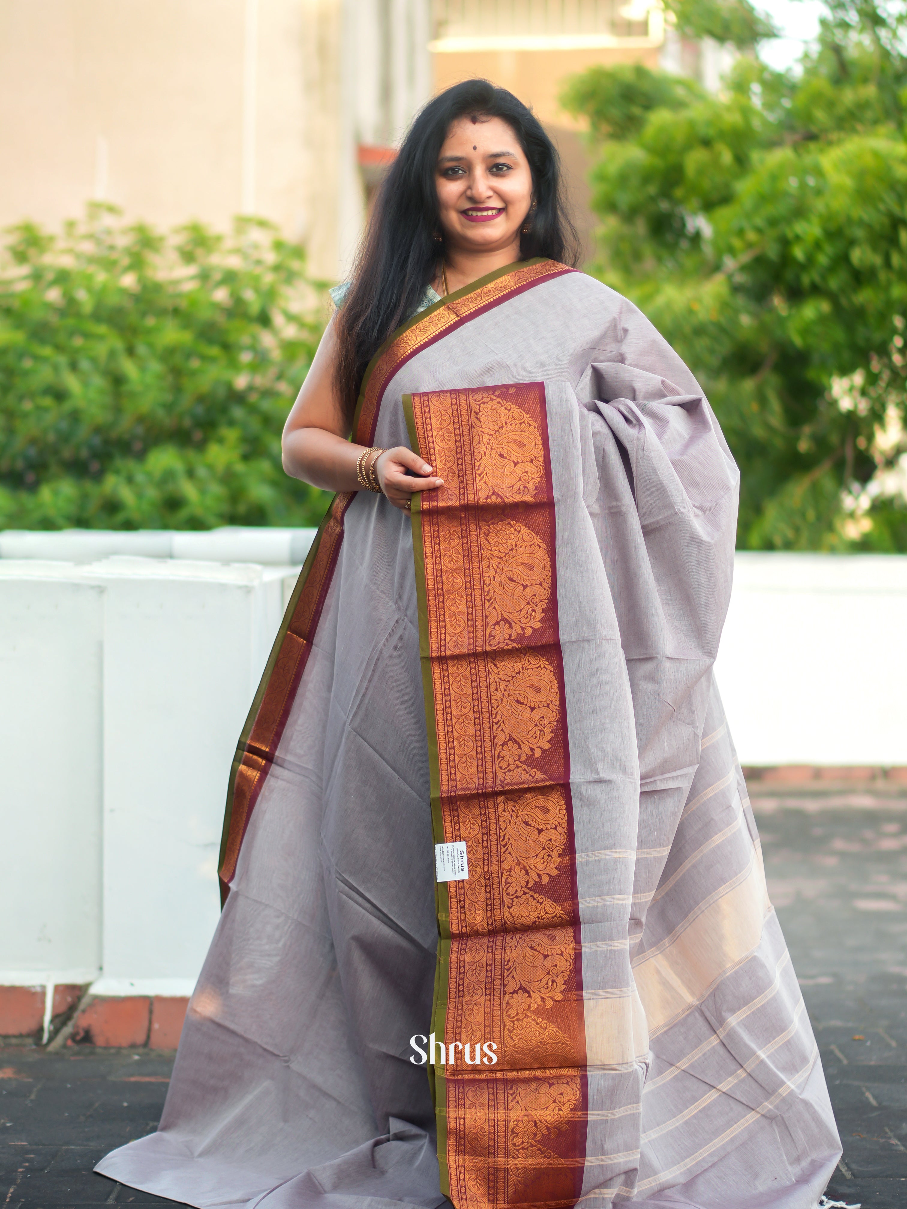 Grey & Maroon - Chettinad Cotton Saree