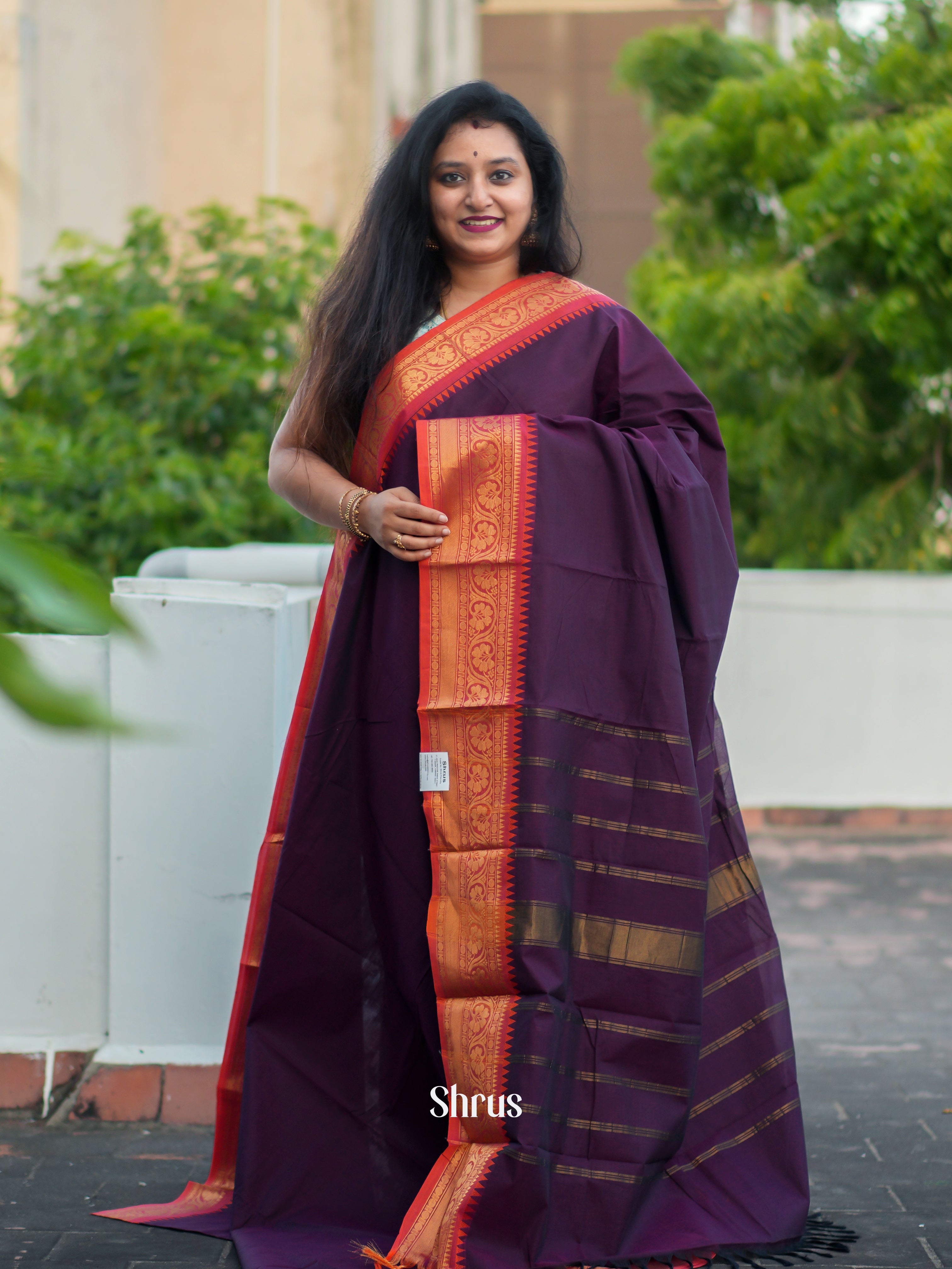 Violet & Red - Chettinad Cotton Saree