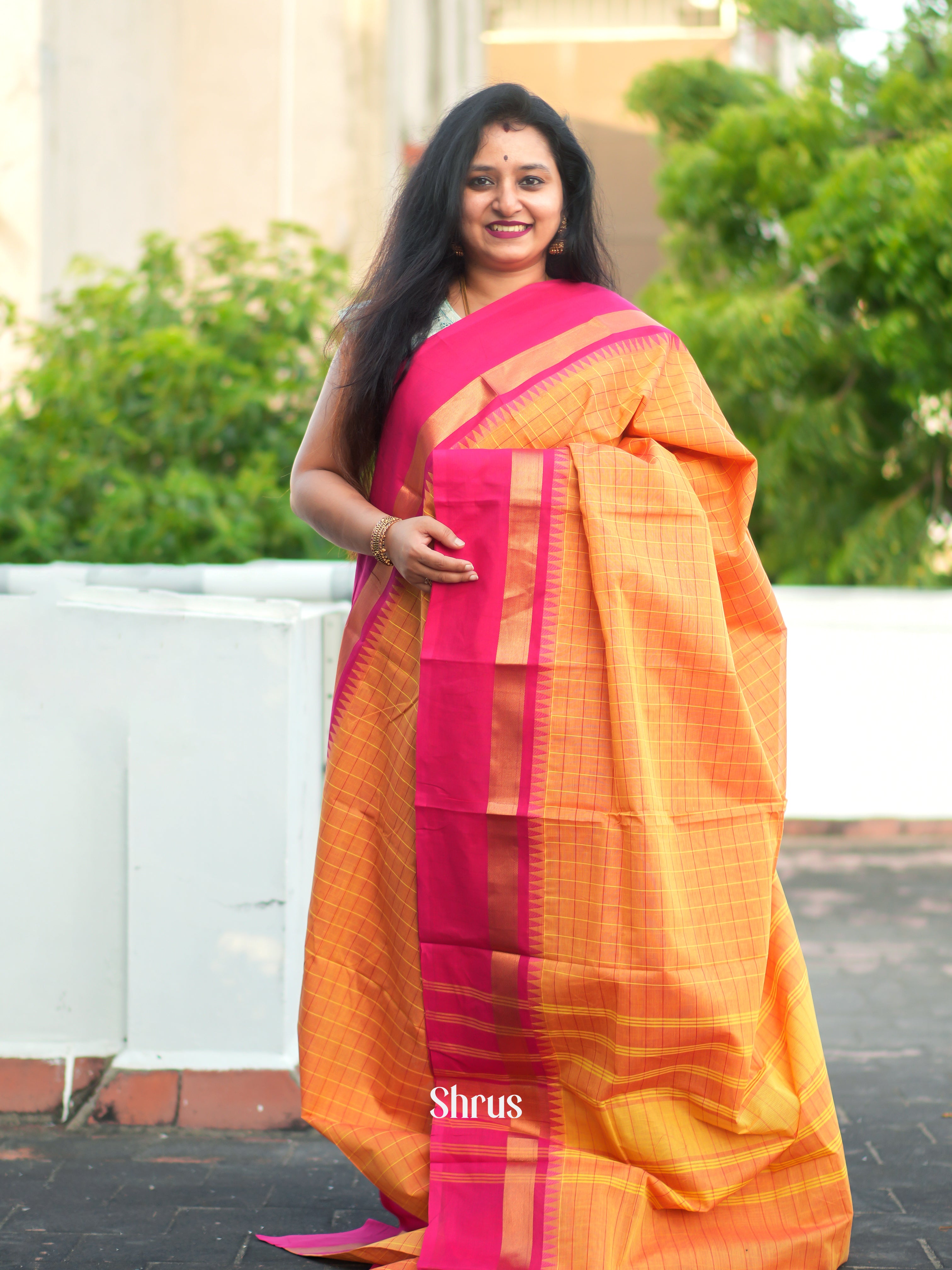 Orange & Pink - Chettinad Cotton Saree