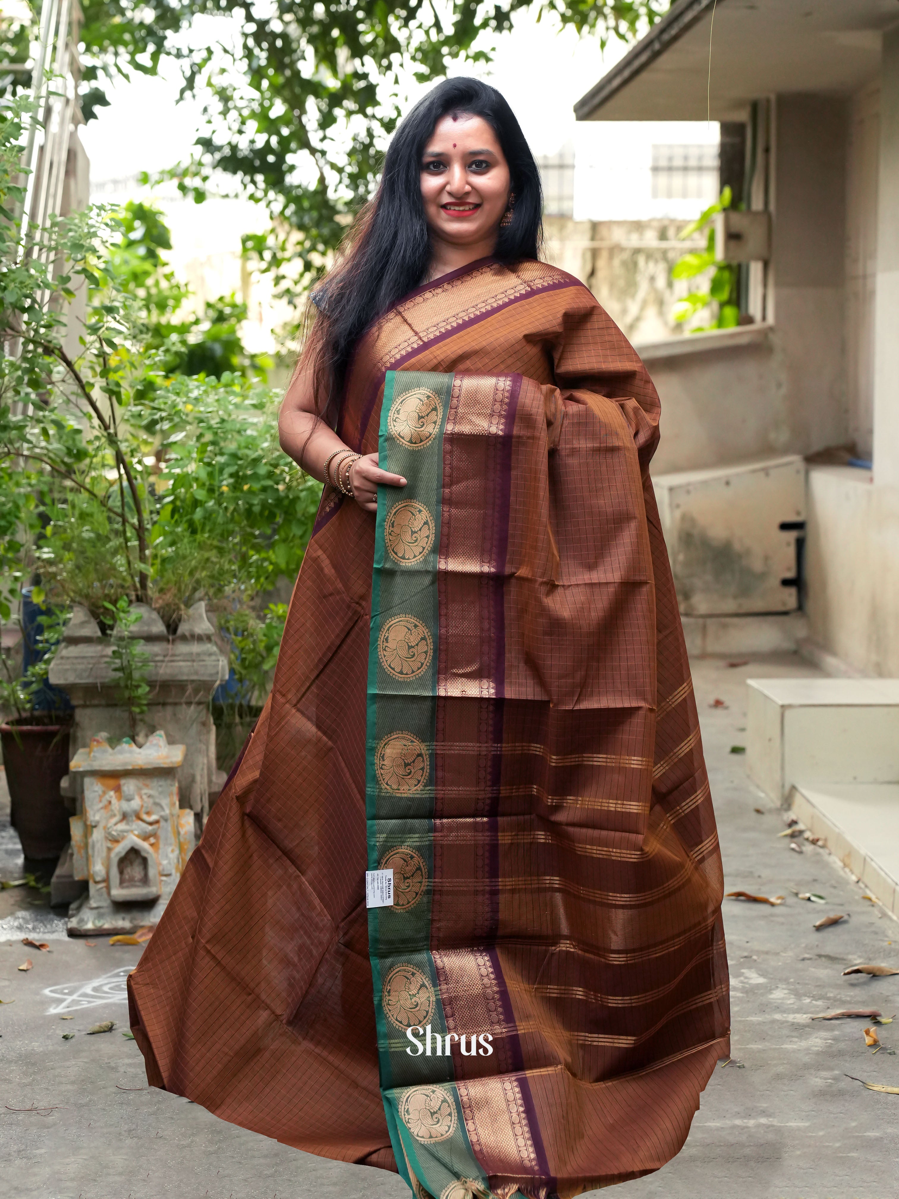 Brown & Green - Chettinad Cotton Saree