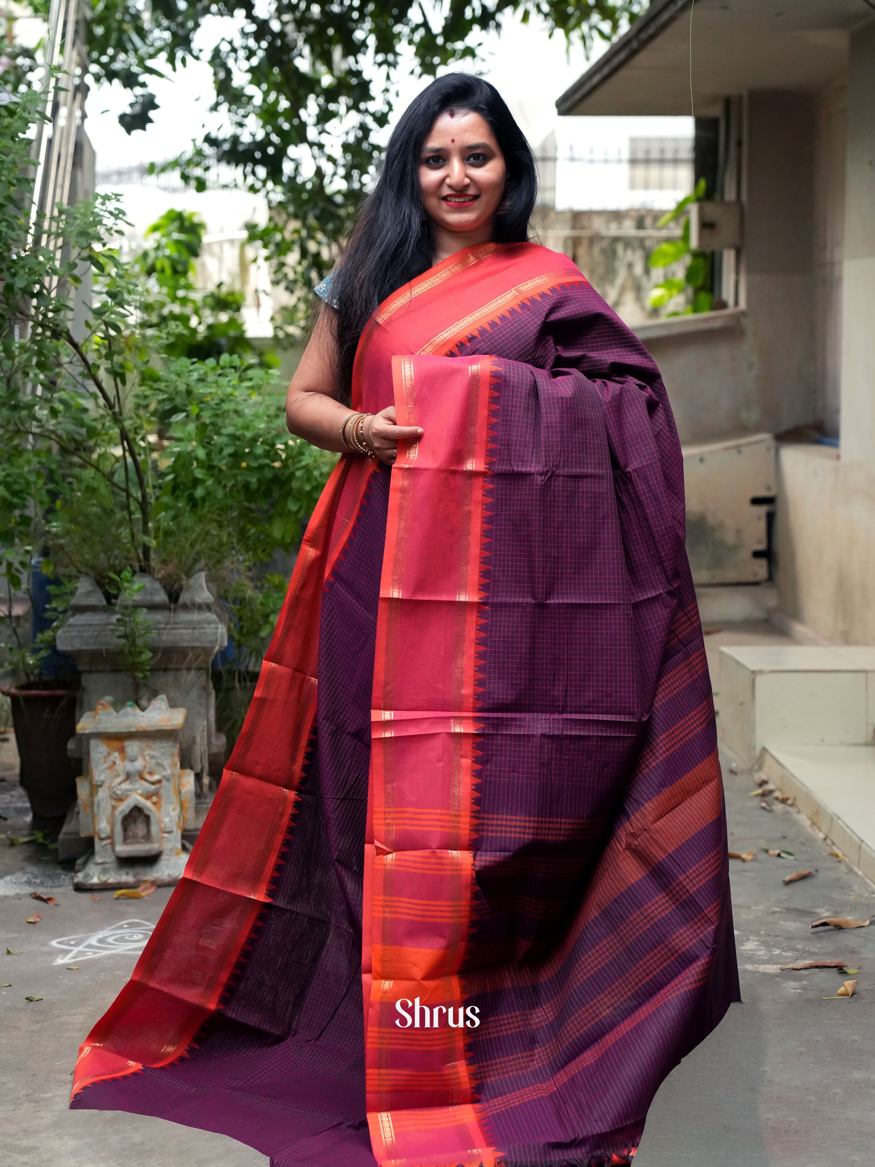 Purple & Red - Chettinad Cotton Saree