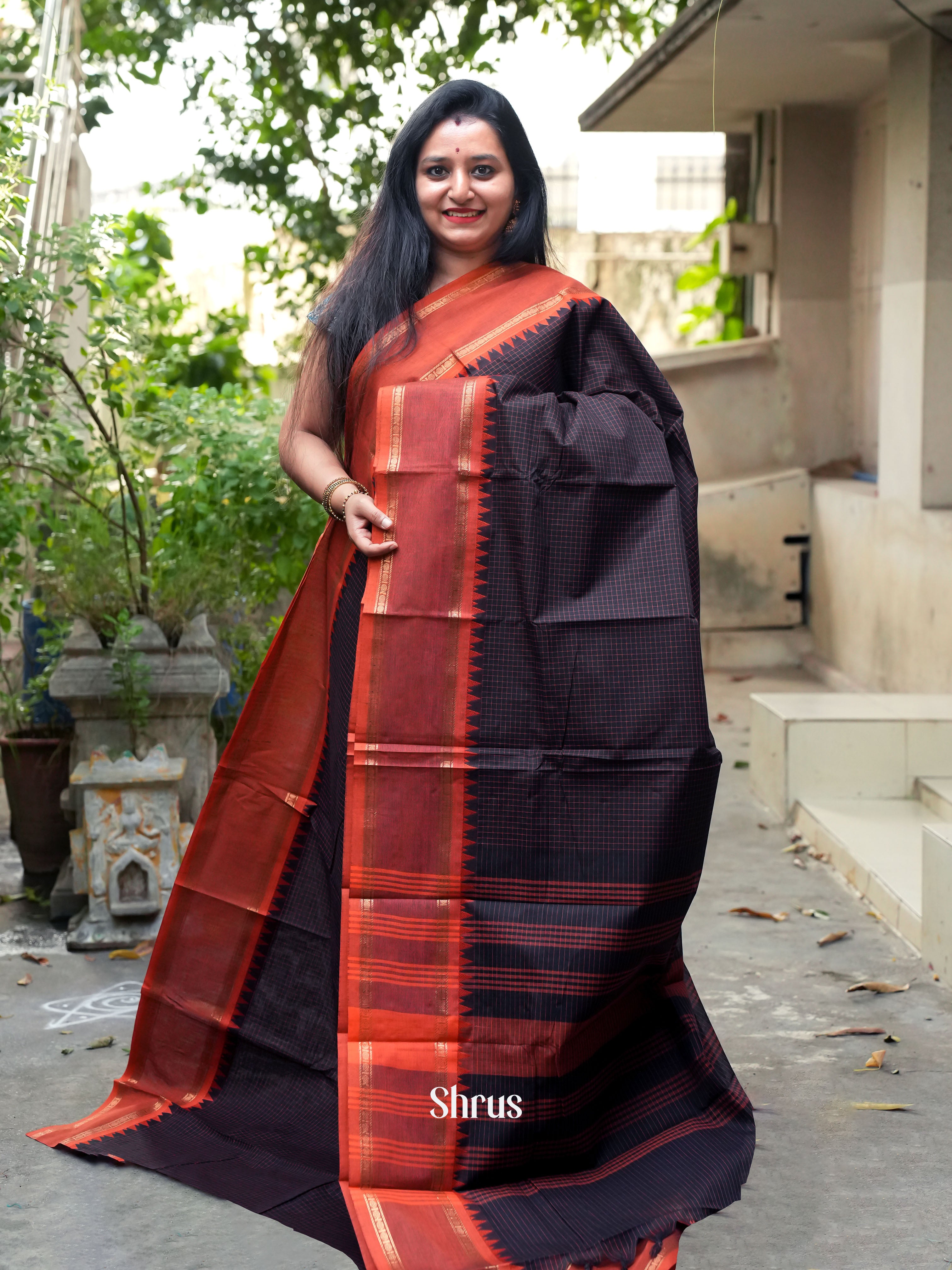 Black & Orange - Chettinad Cotton Saree