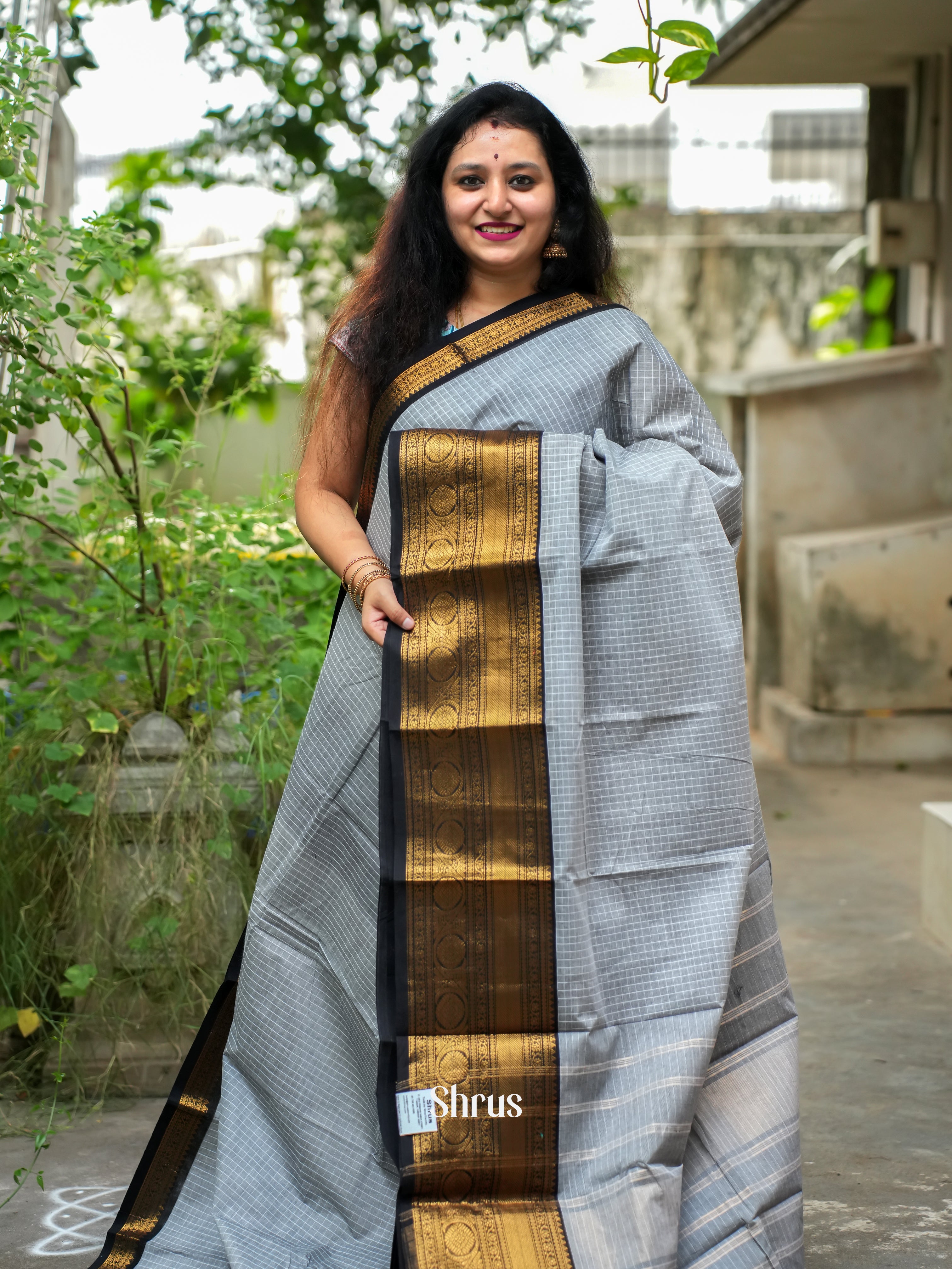 Grey & Black - Chettinad Cotton Saree