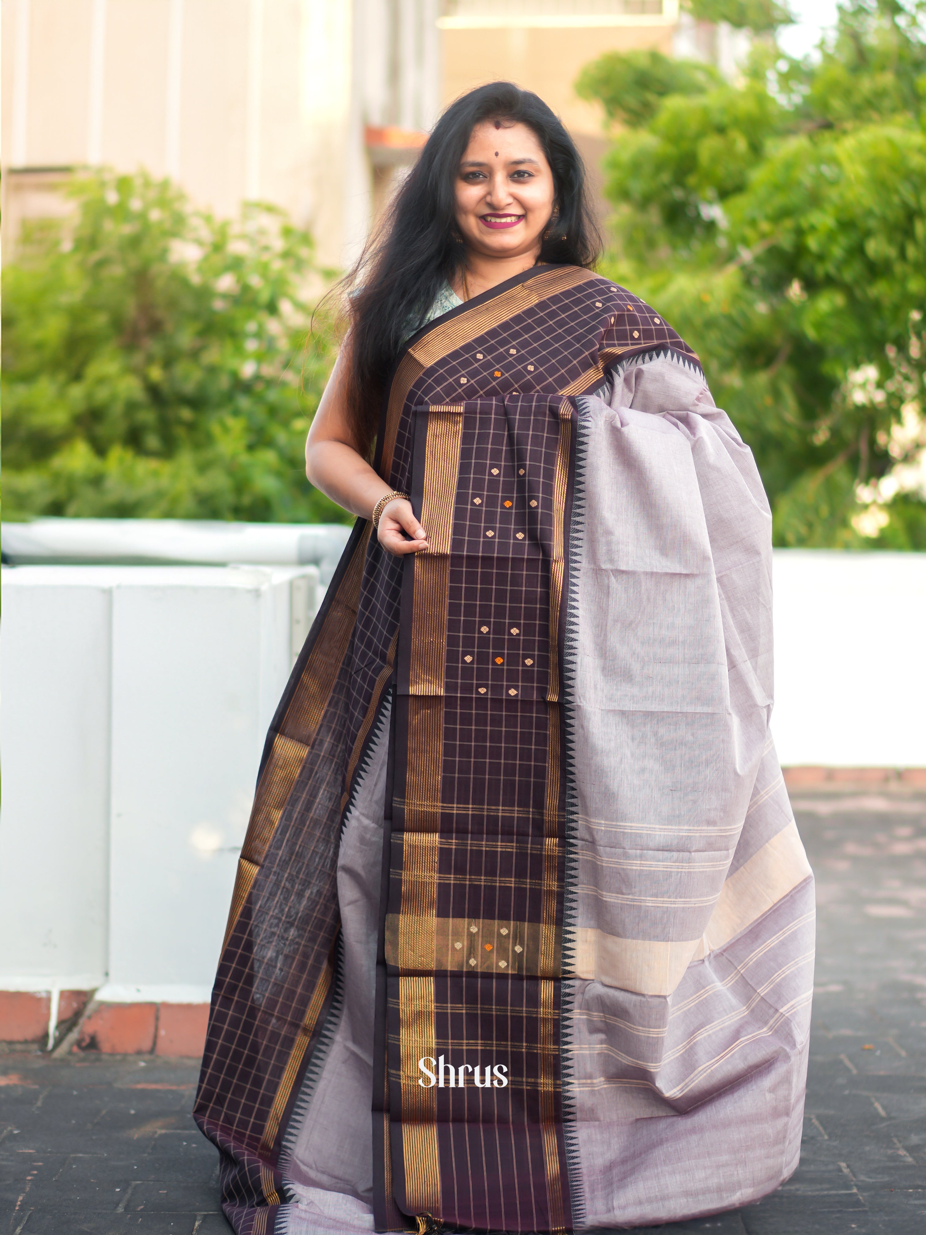 Grey & Black - Chettinad Cotton Saree