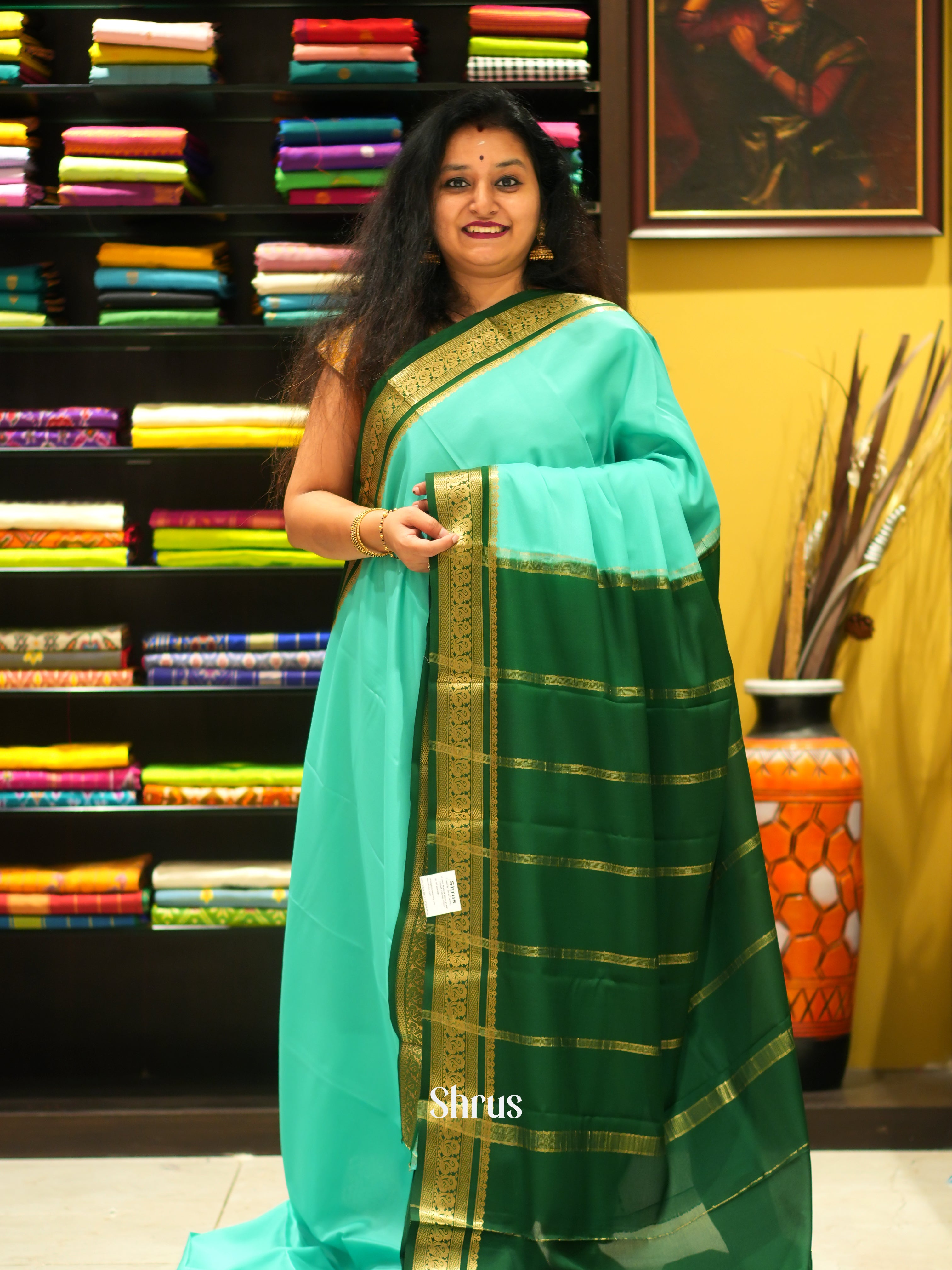 dark green mysore silk saree