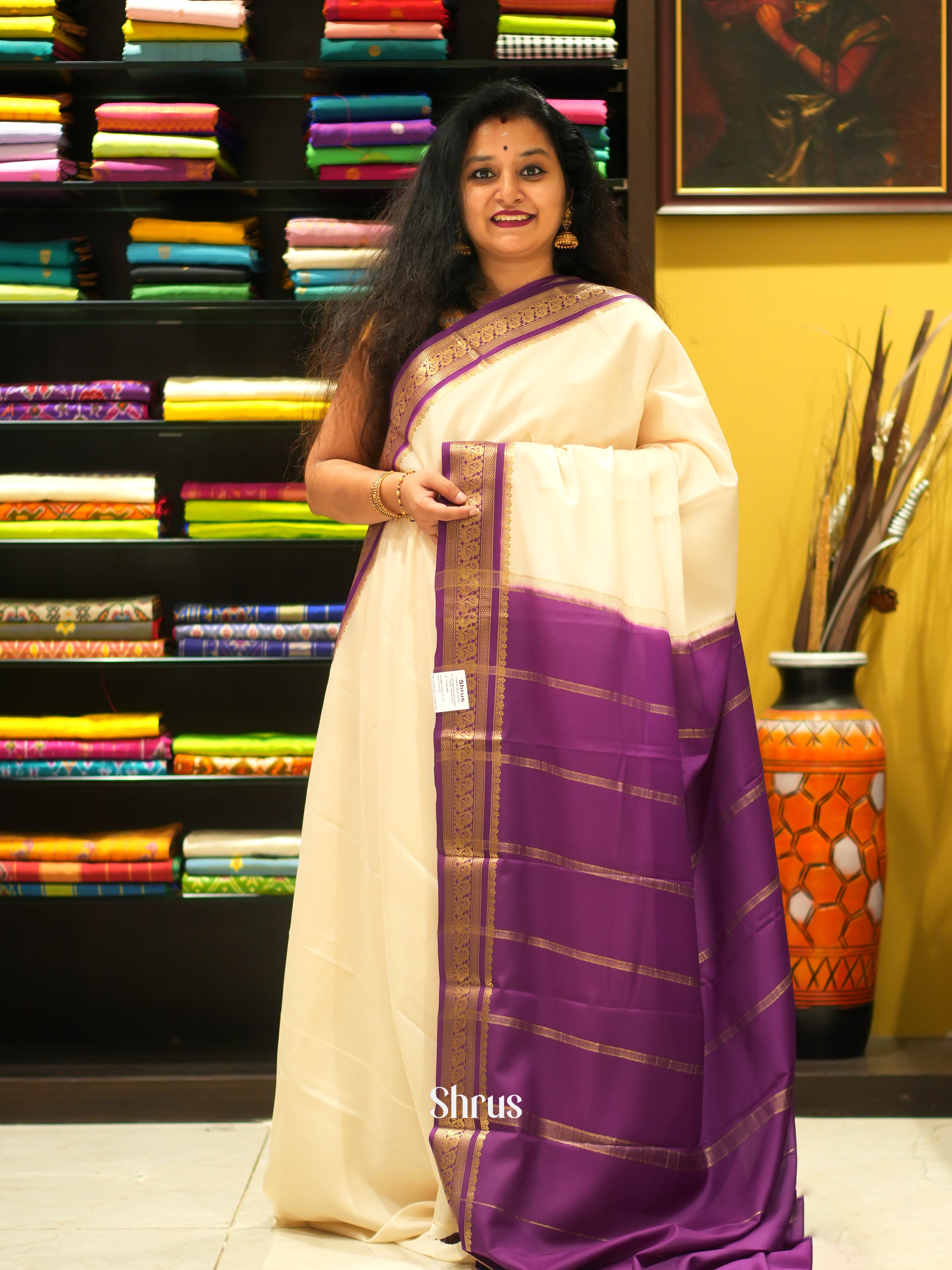 Cream & Purple -Mysore Silk