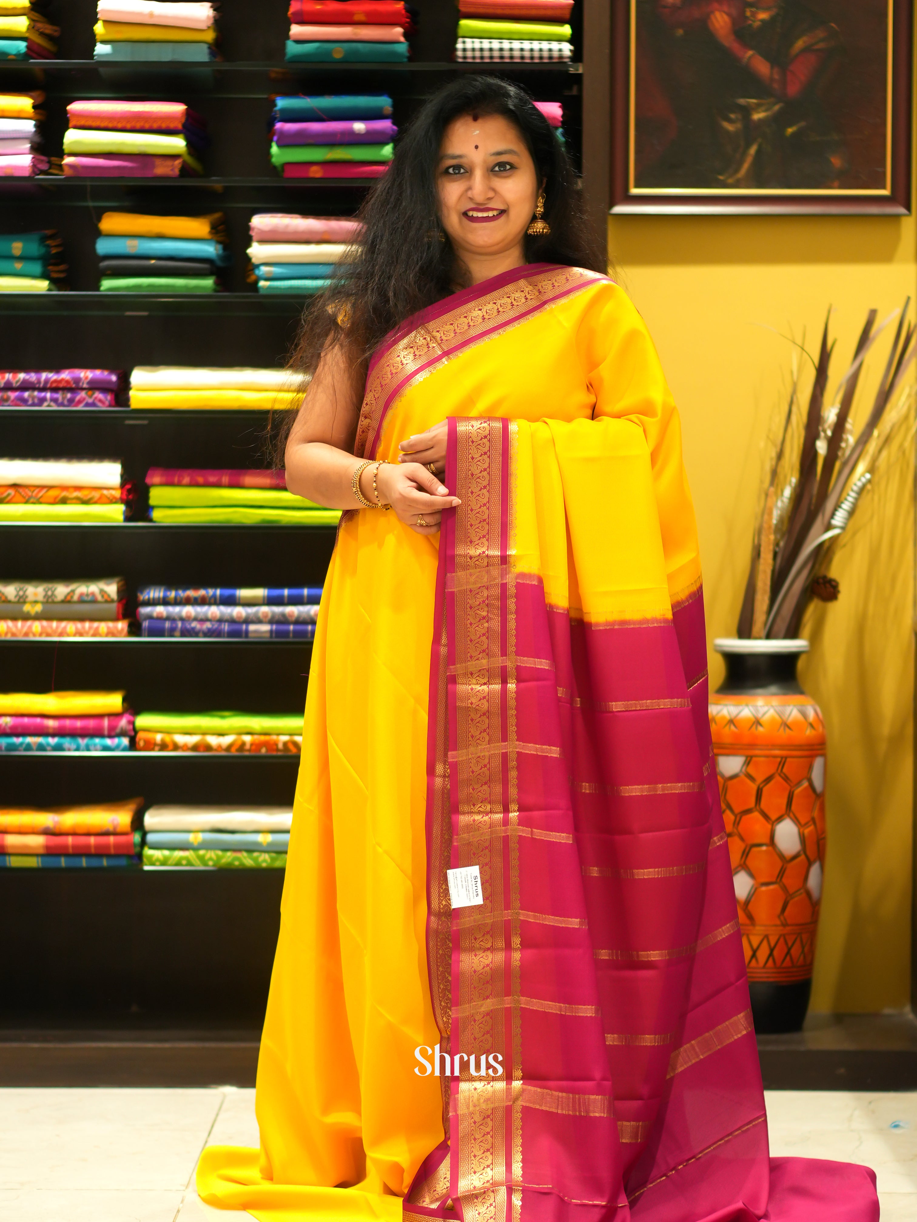 Yellow & Reddish Pink-Mysore Silk