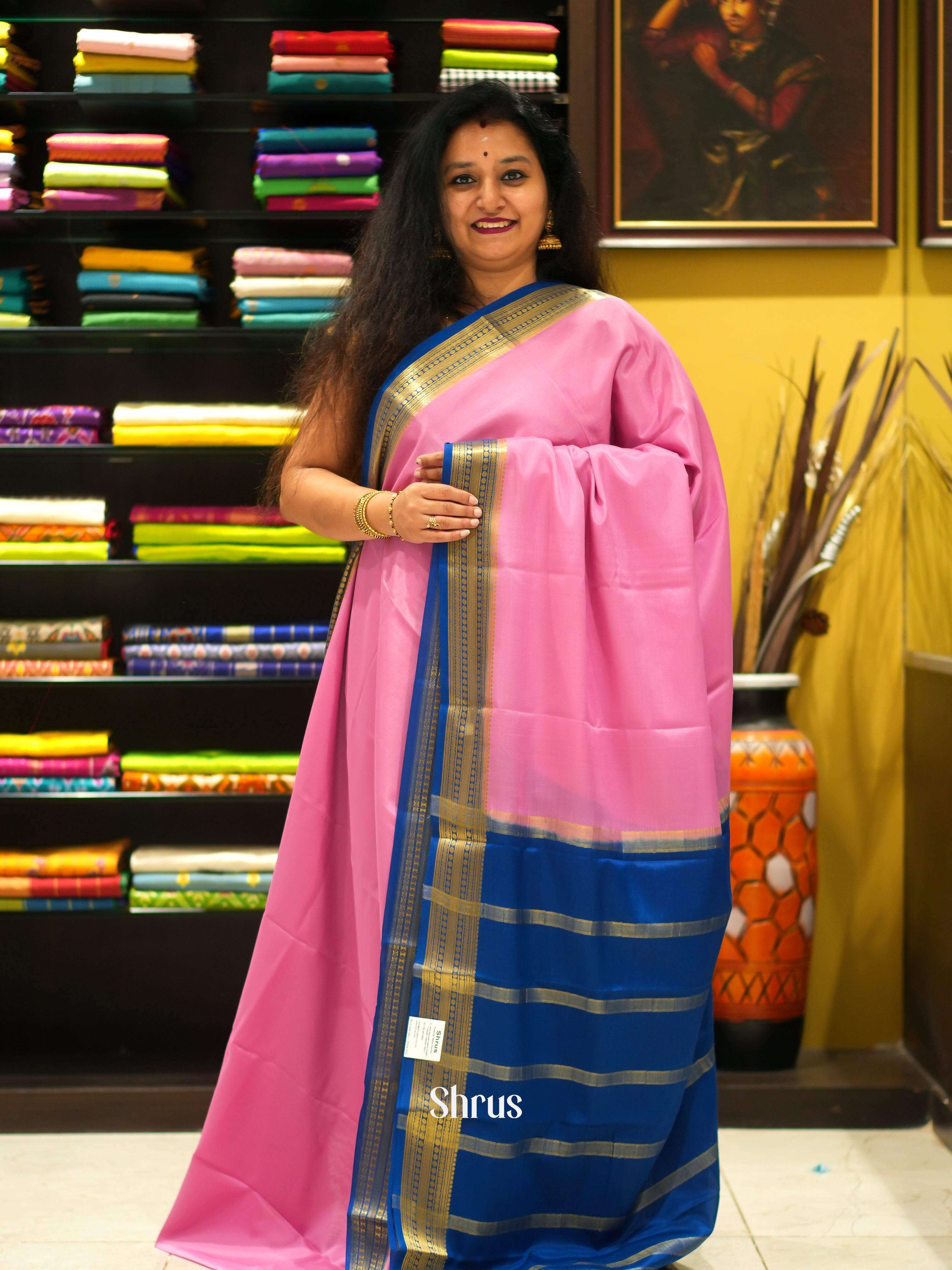 Pink & Blue  -Mysore Silk