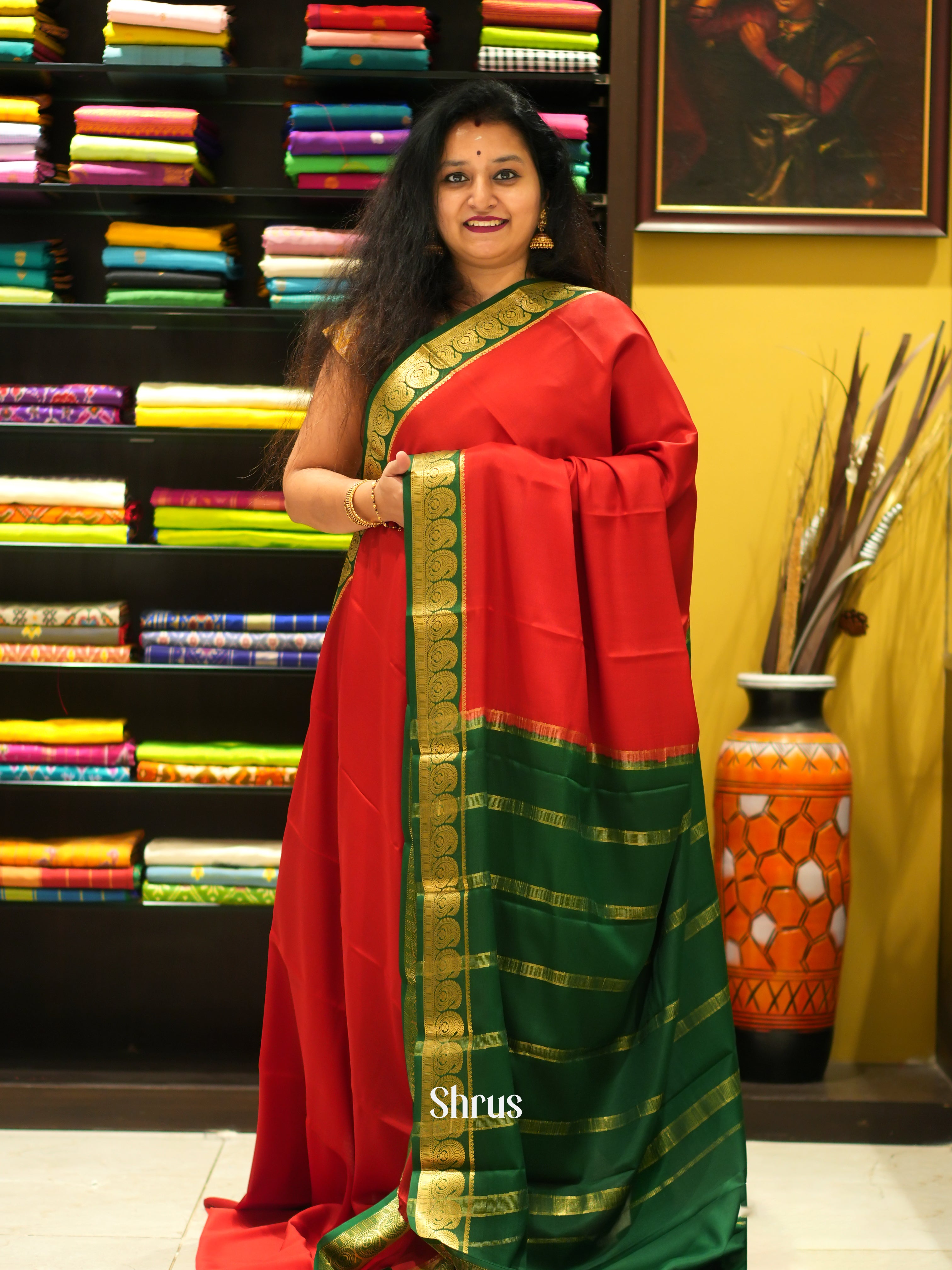 Red & Green  -Mysore Silk