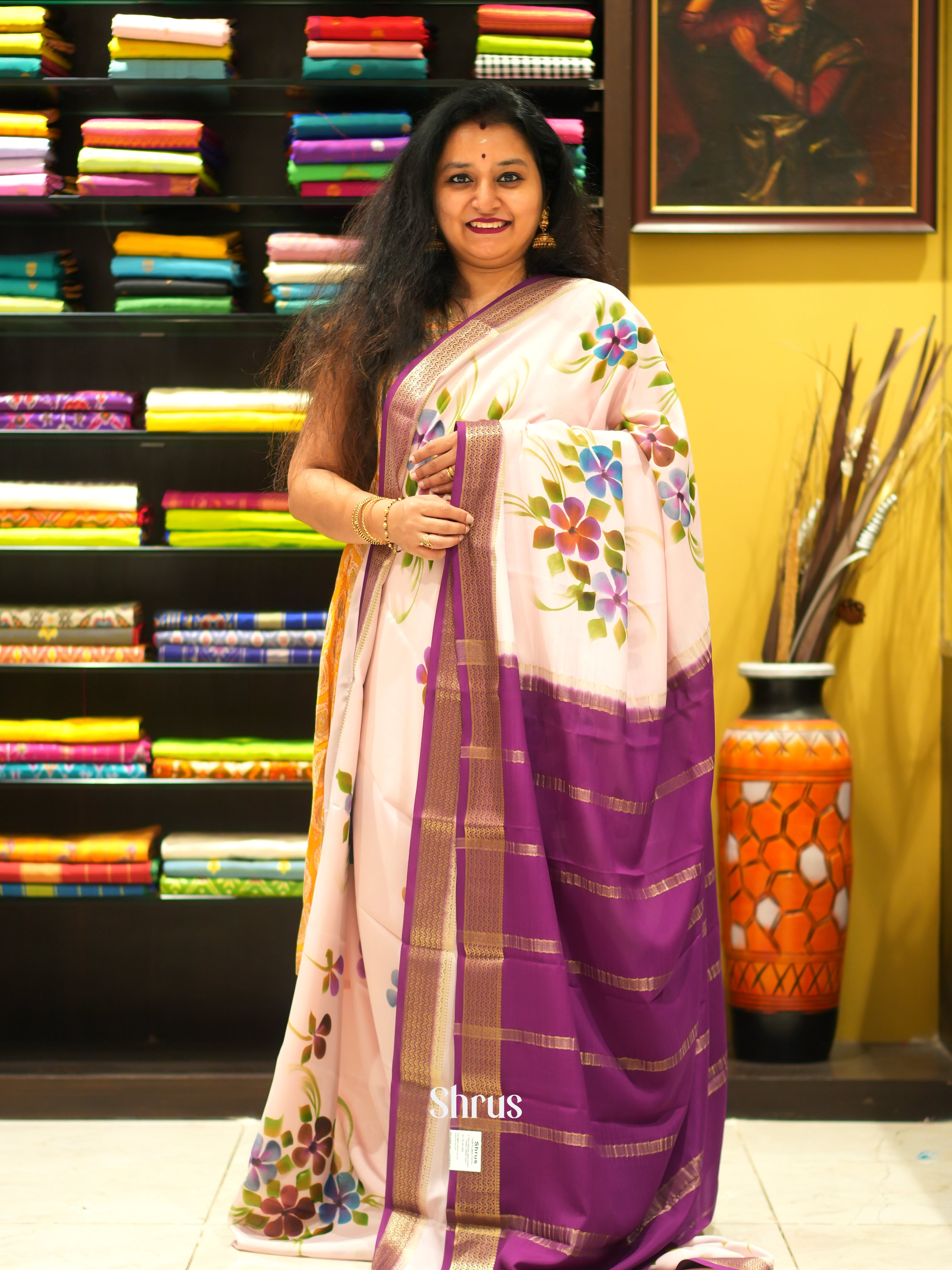 Pale Pink & Purple  -Mysore Silk