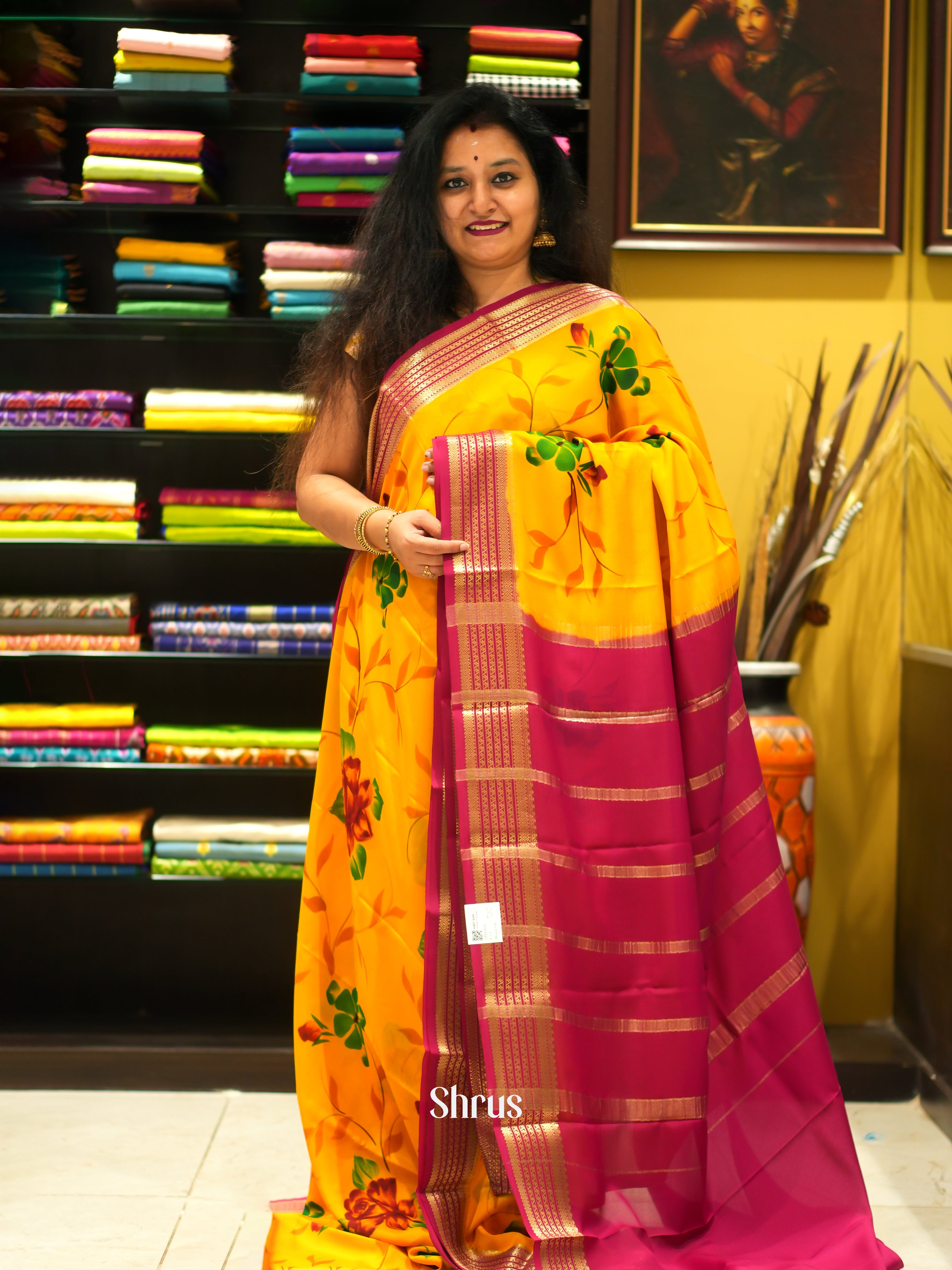 Yellow & Pink - Mysore Silk Saree