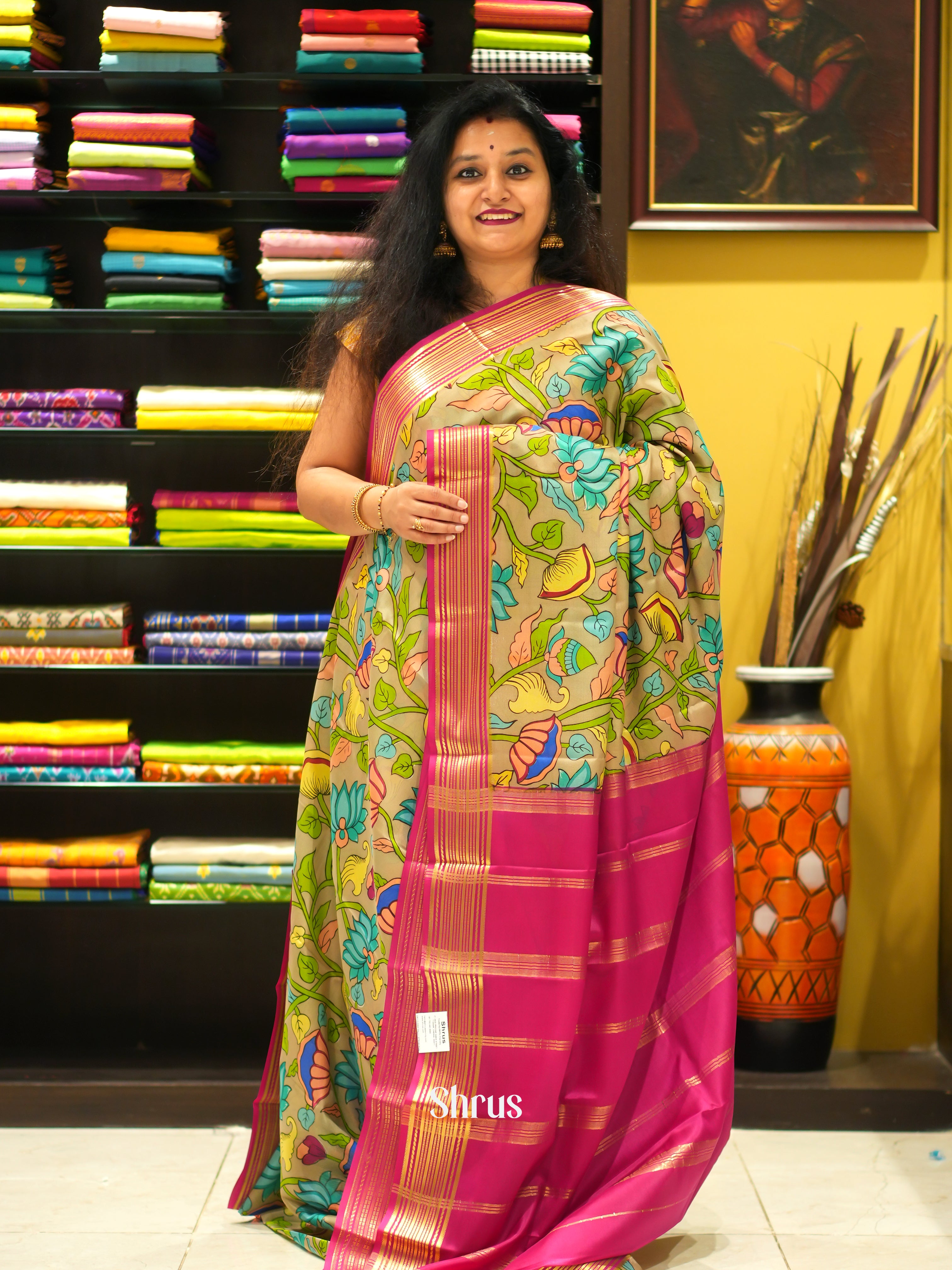 Dusty Brown & Pink -Mysore Silk