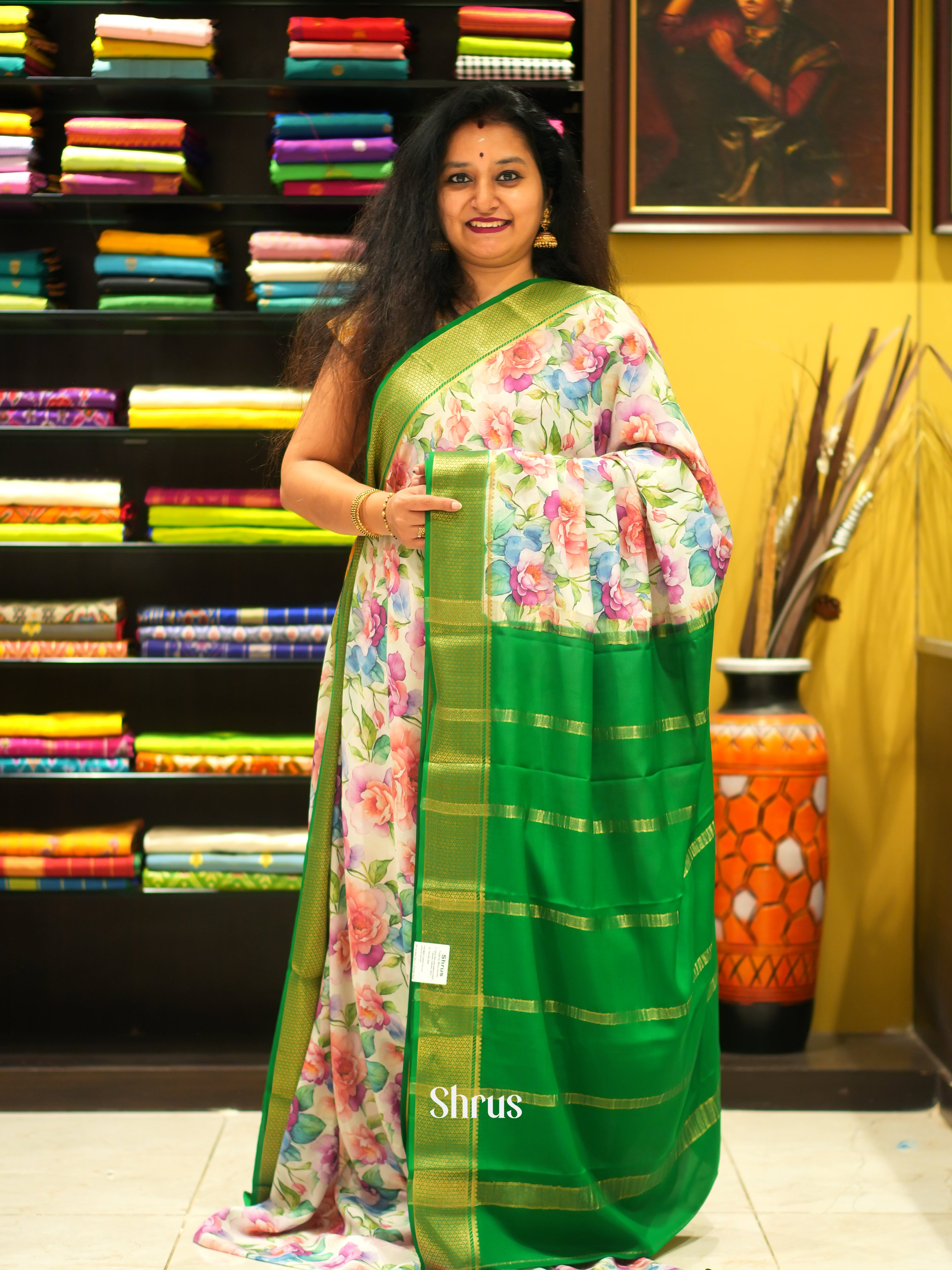 Cream & Green -Mysore Silk