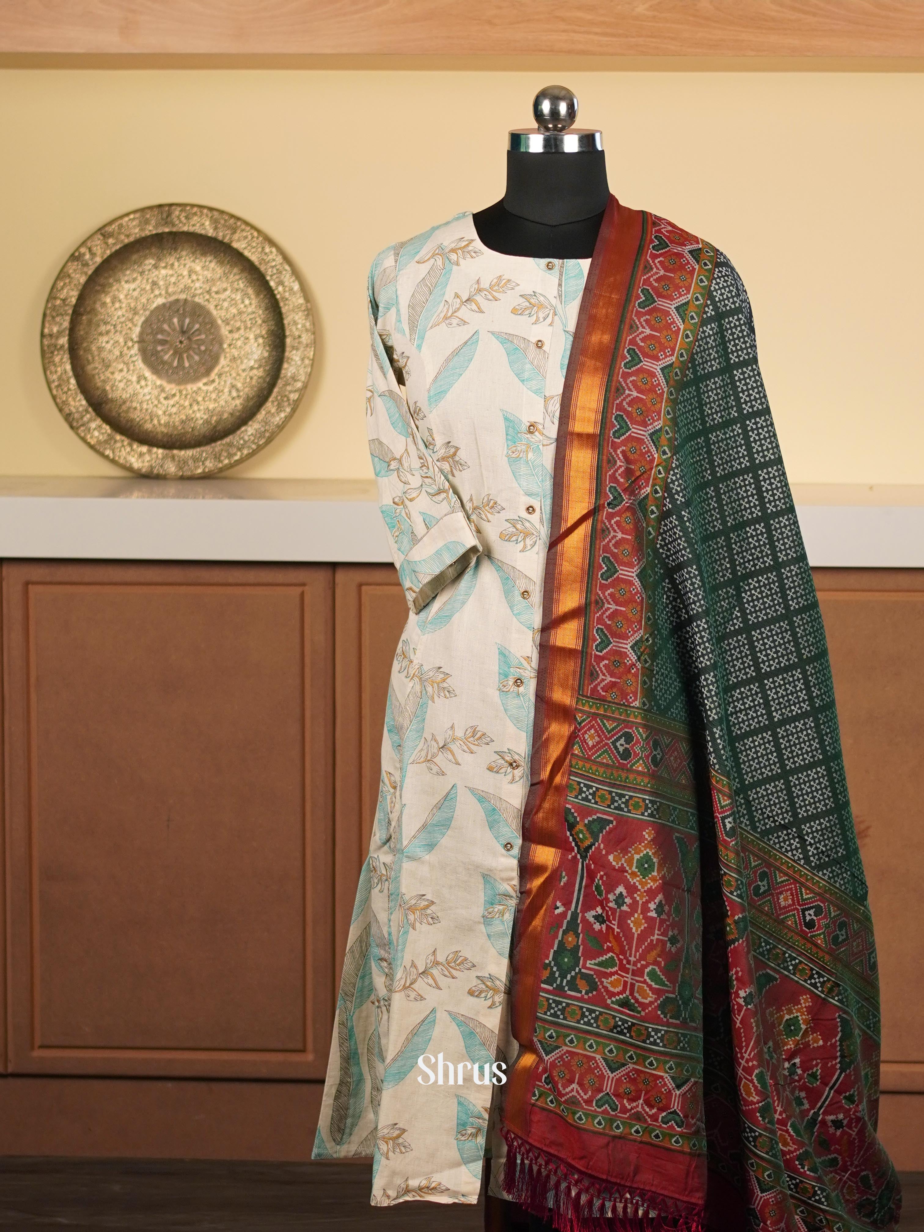 Green & Maroon - Dupatta