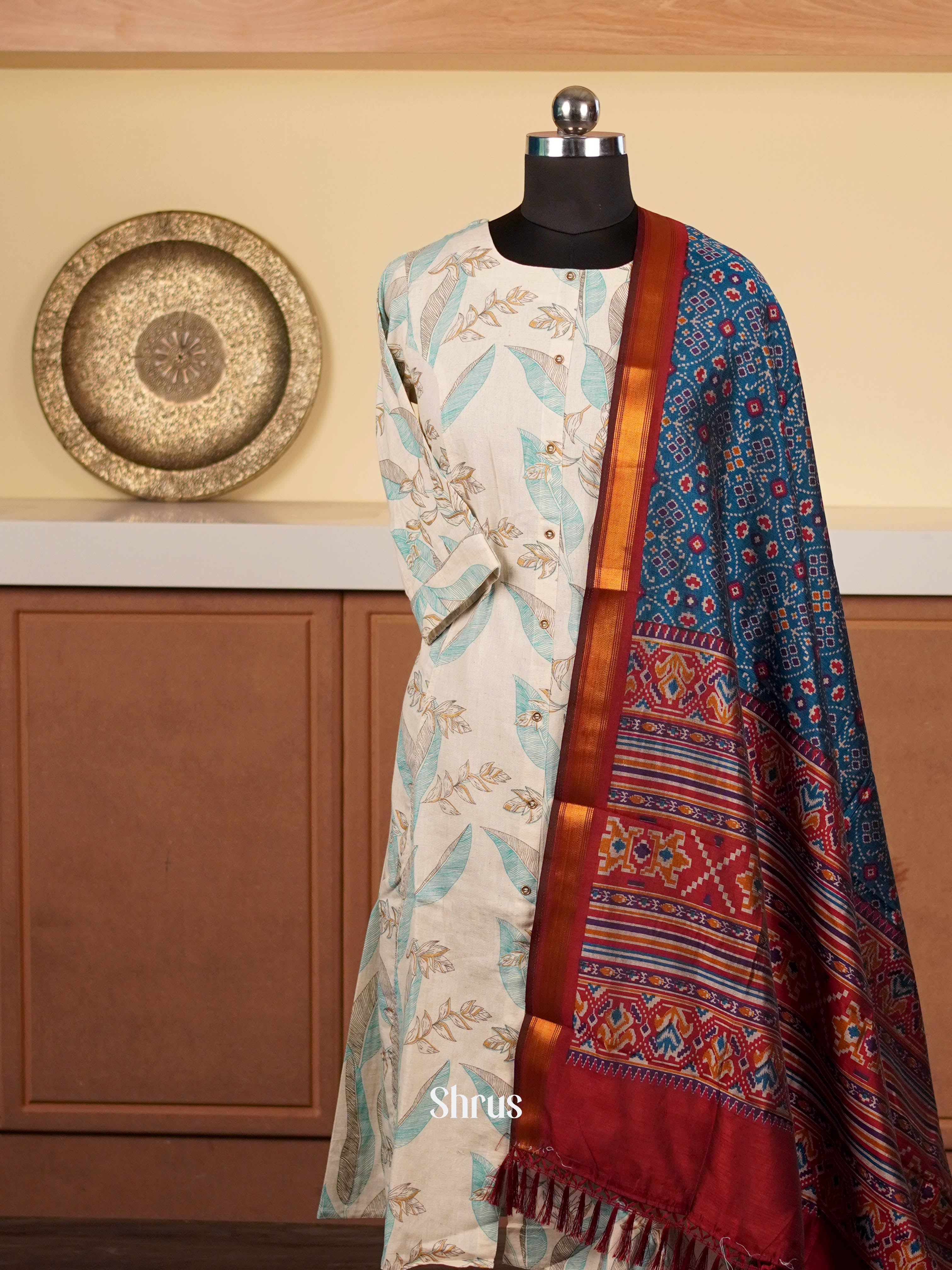 Teal & Maroon  - Dupatta