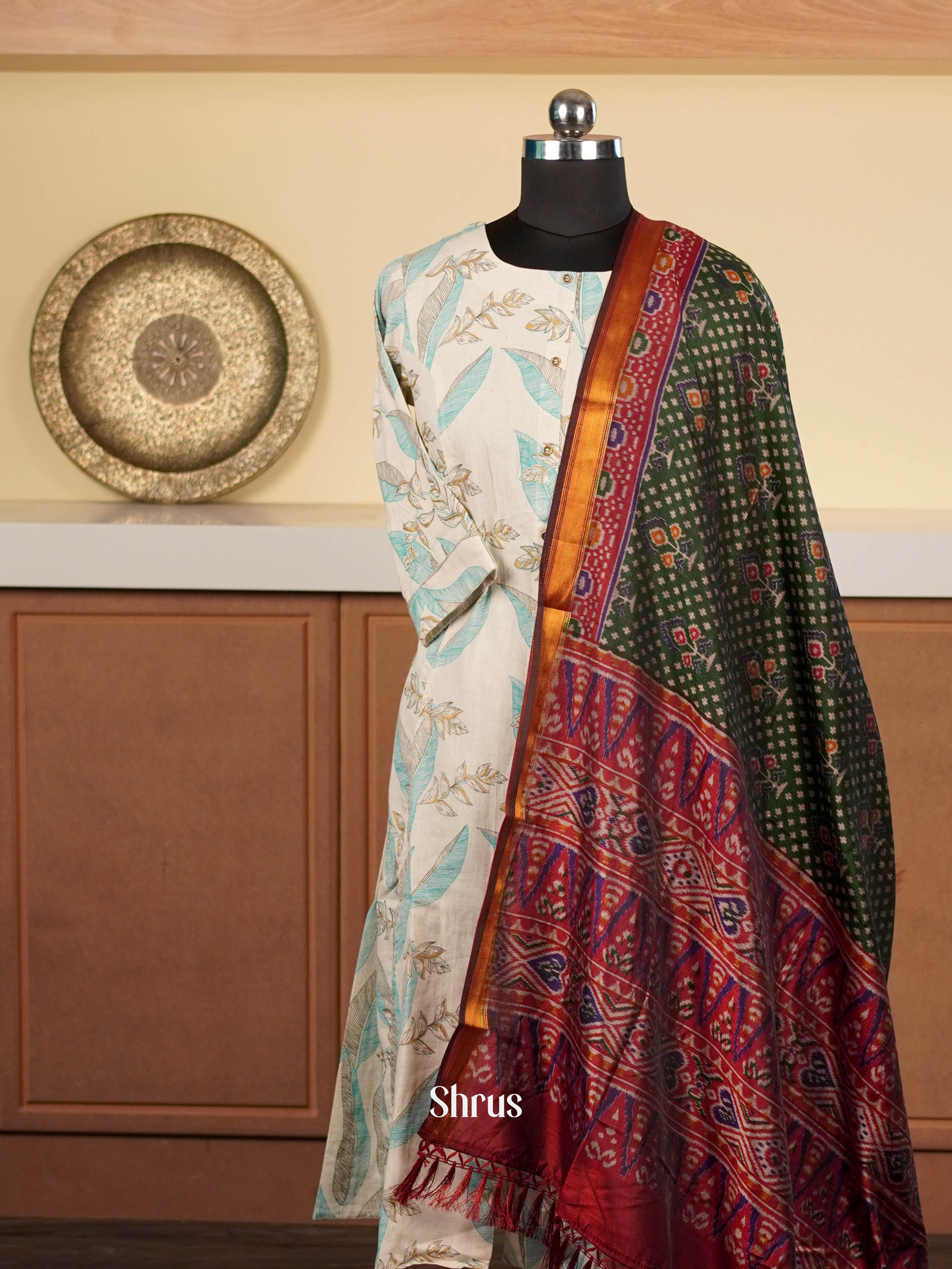 Dark Green & Maroon  - Dupatta