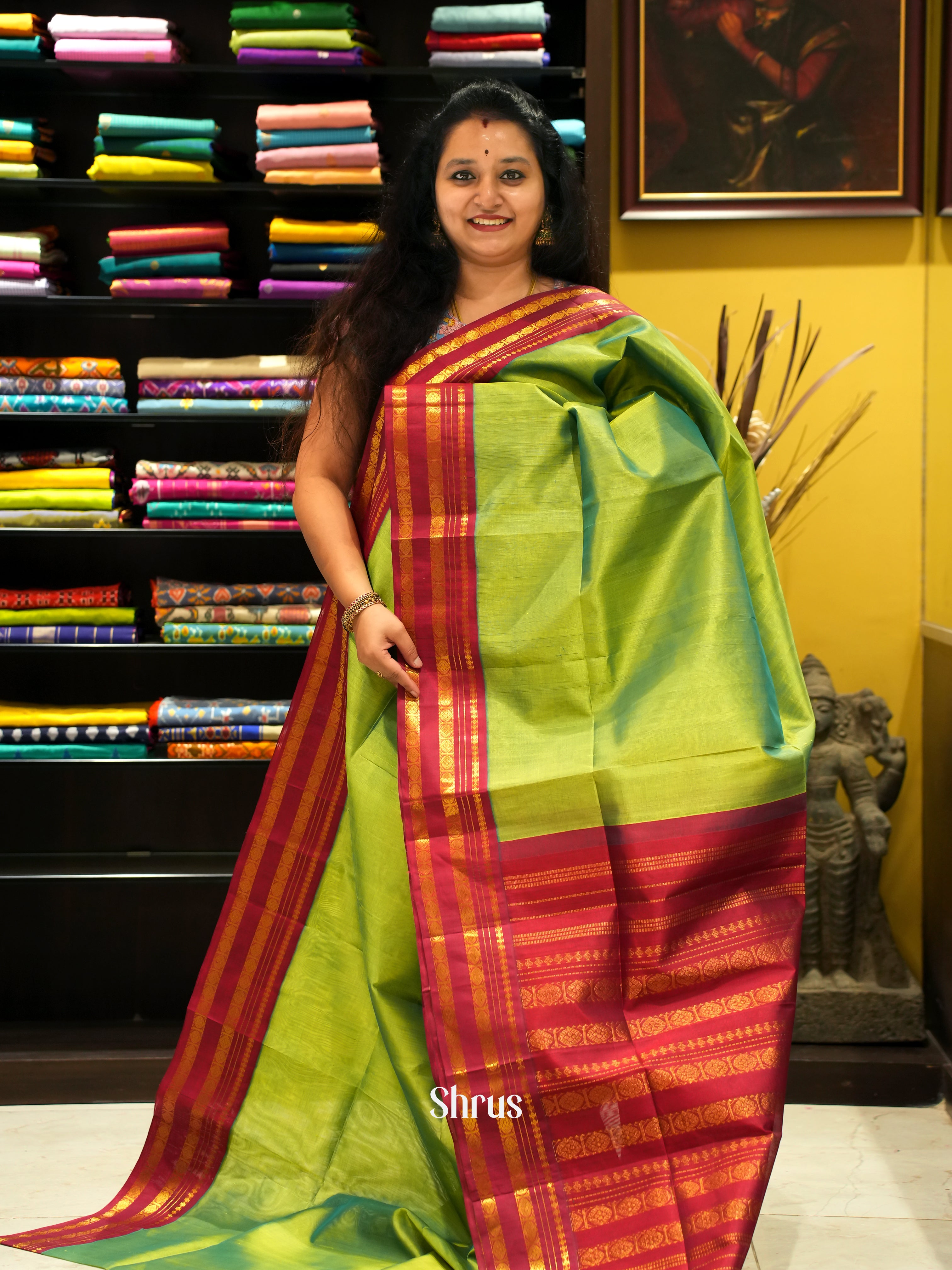 Green & Maroon - Silk Cotton Saree