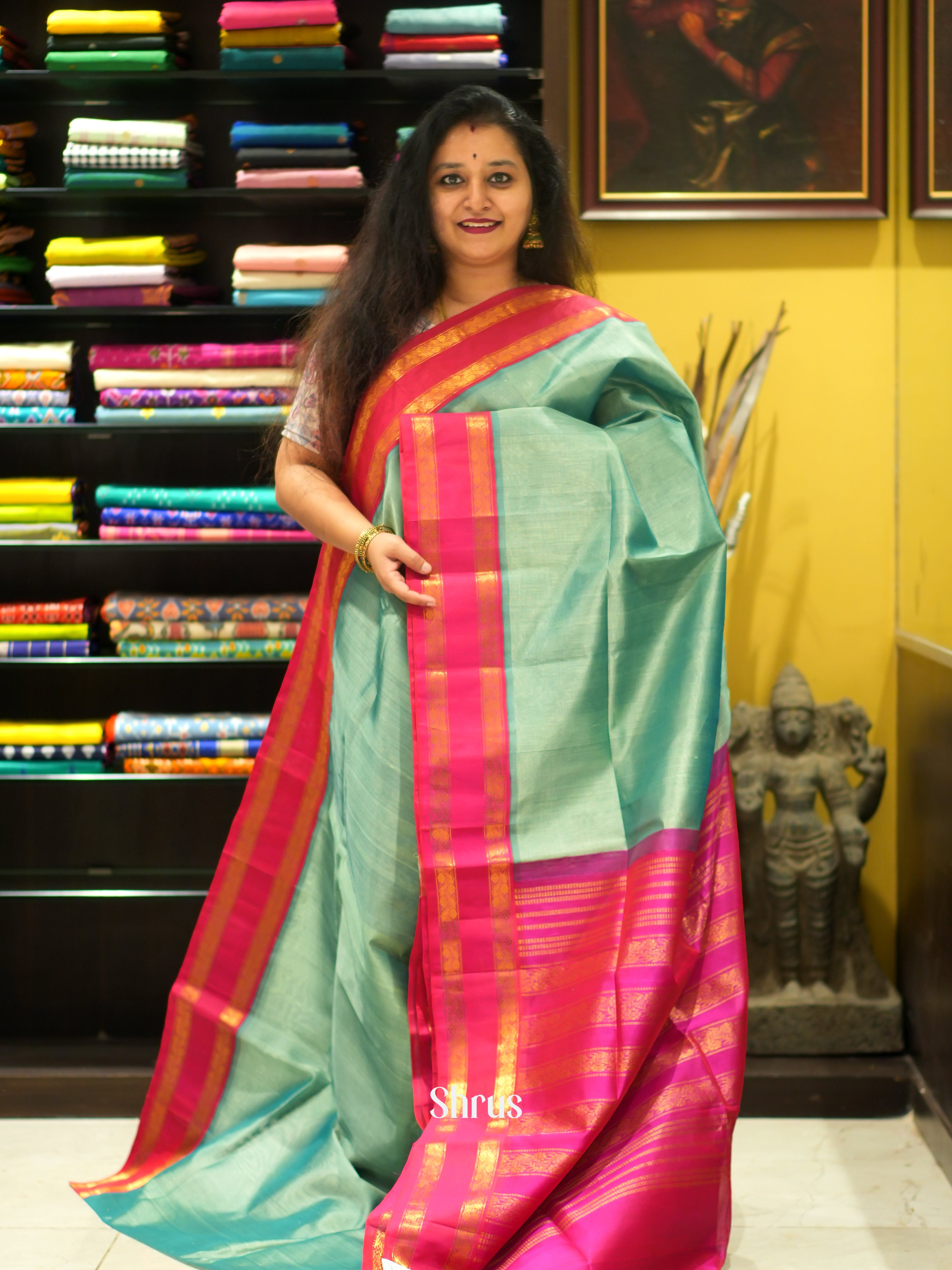 Green & Pink - Silk Cotton Saree