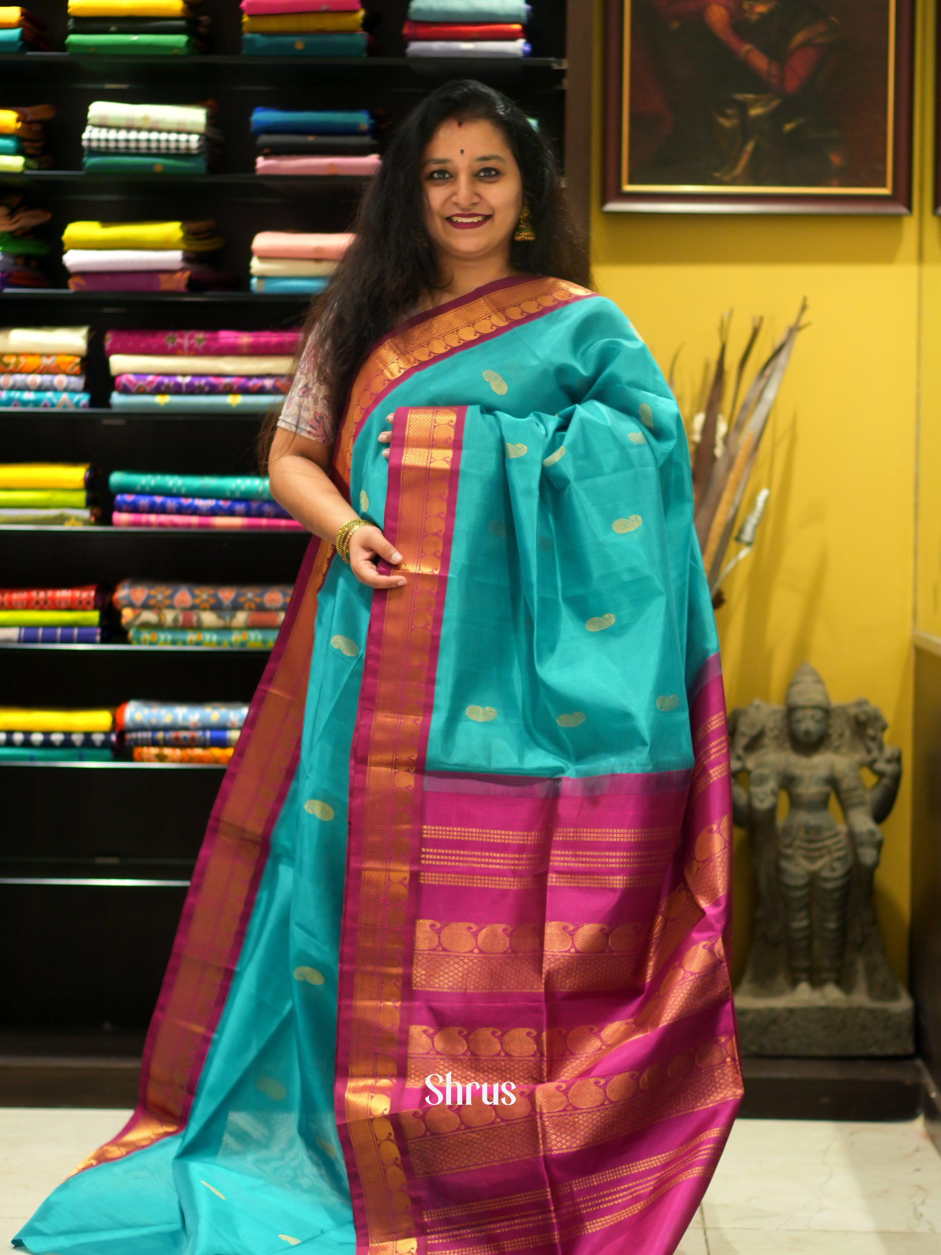 Blue & Maroon - Silk Cotton Saree