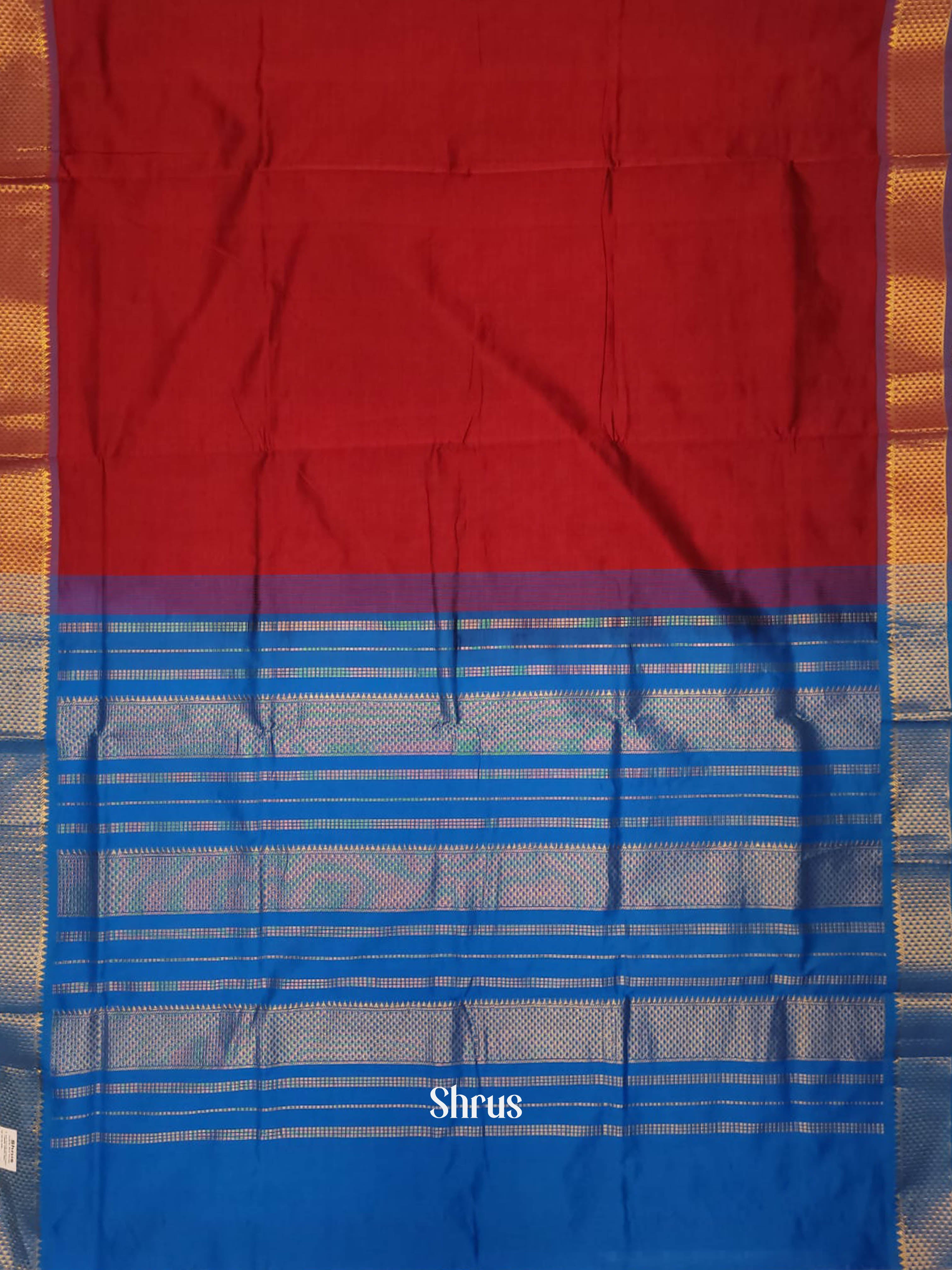 Red & Blue- Silkcotton-halfpure Saree