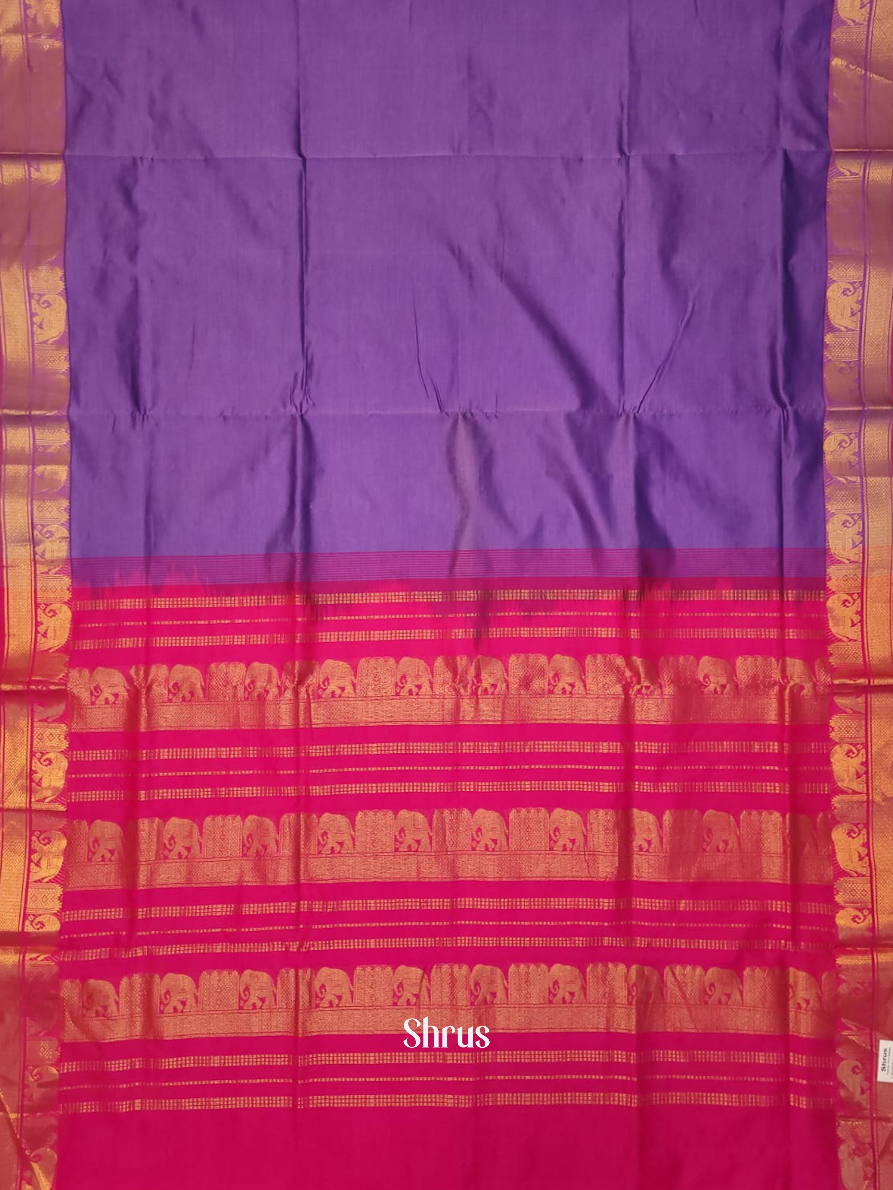 Purple & Pink - Silk cotton-halfpure Saree