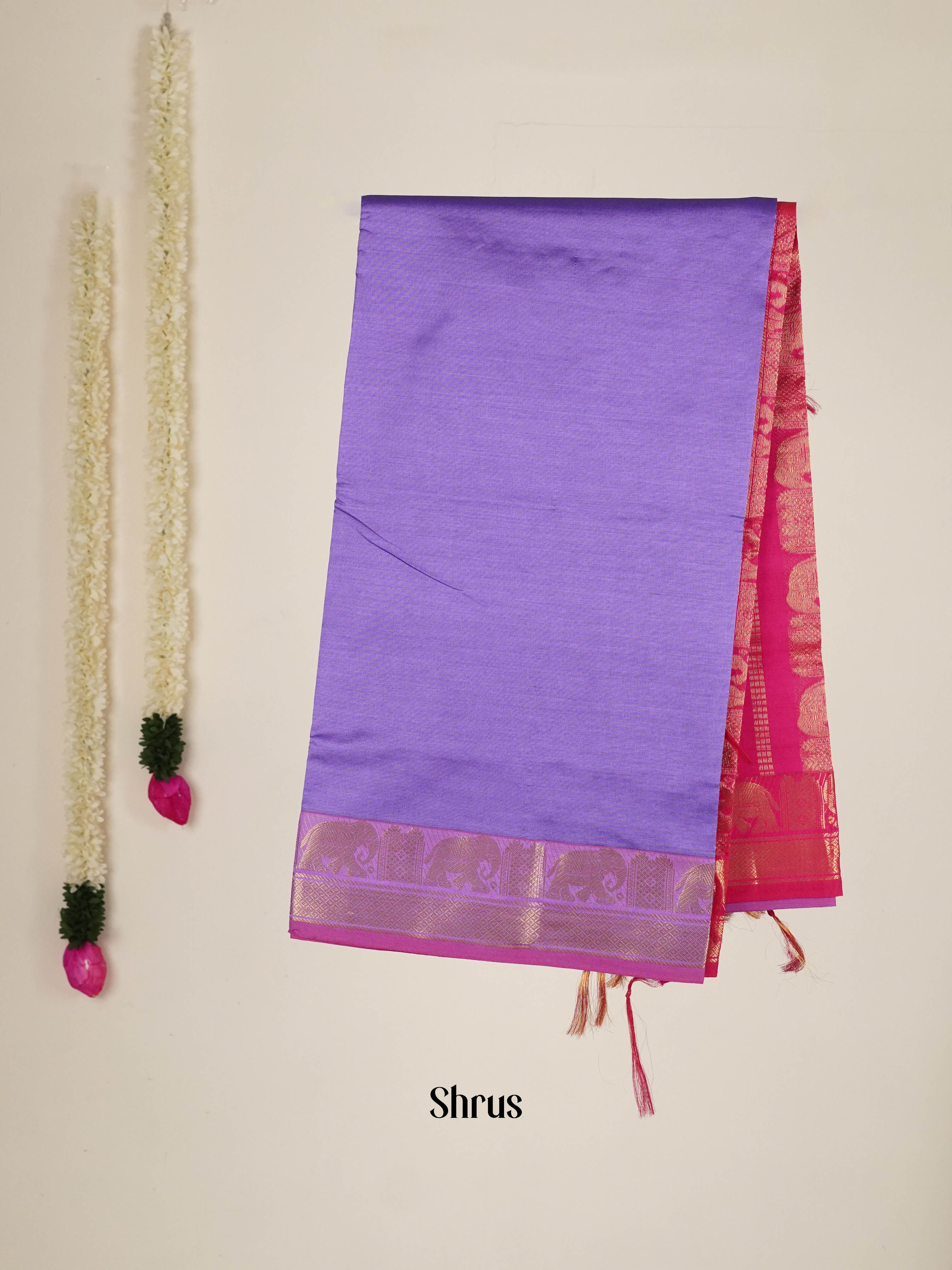 Purple & Pink - Silk cotton-halfpure Saree