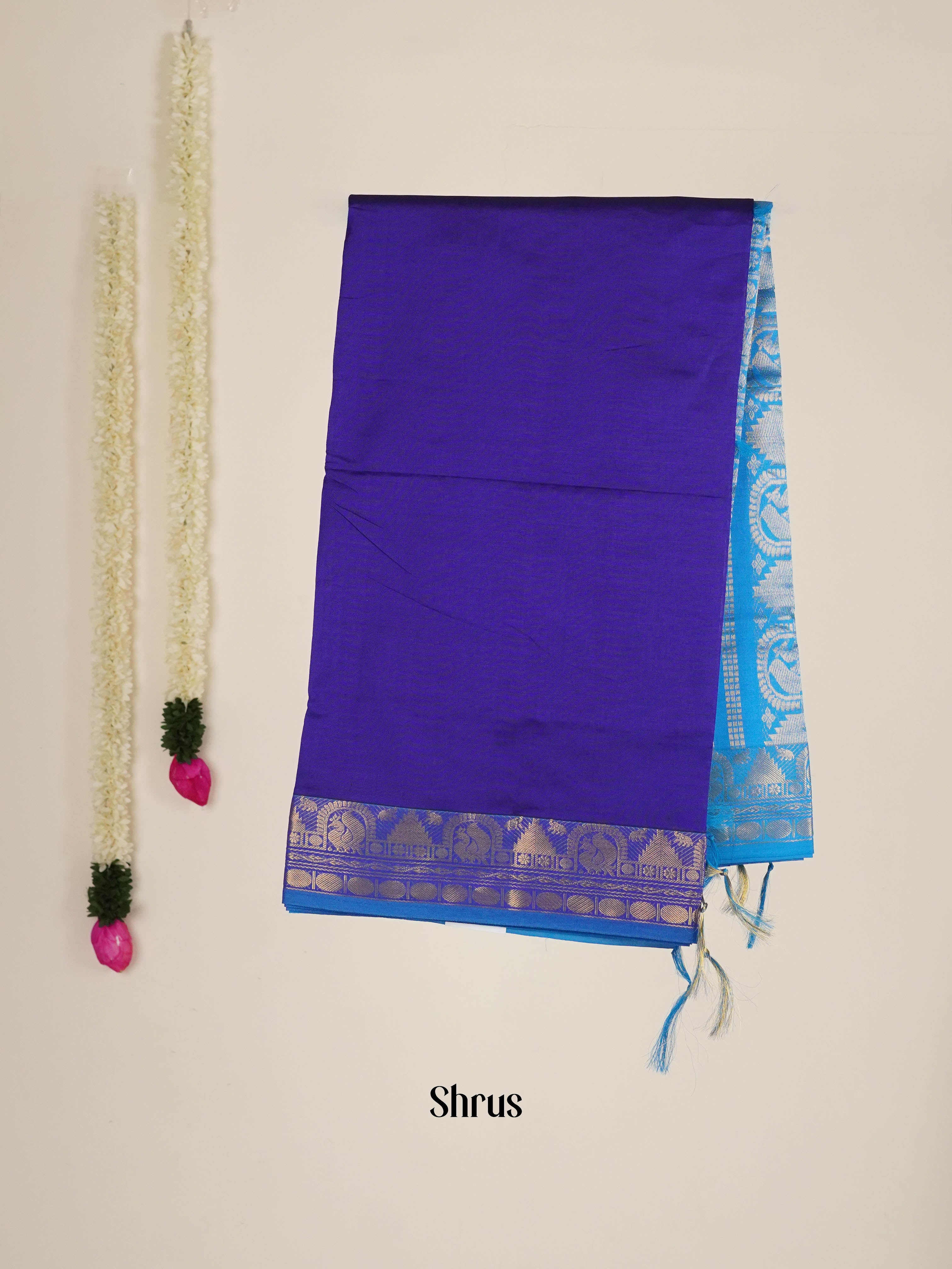 Blue & Teal - Silkcotton-halfpure Saree